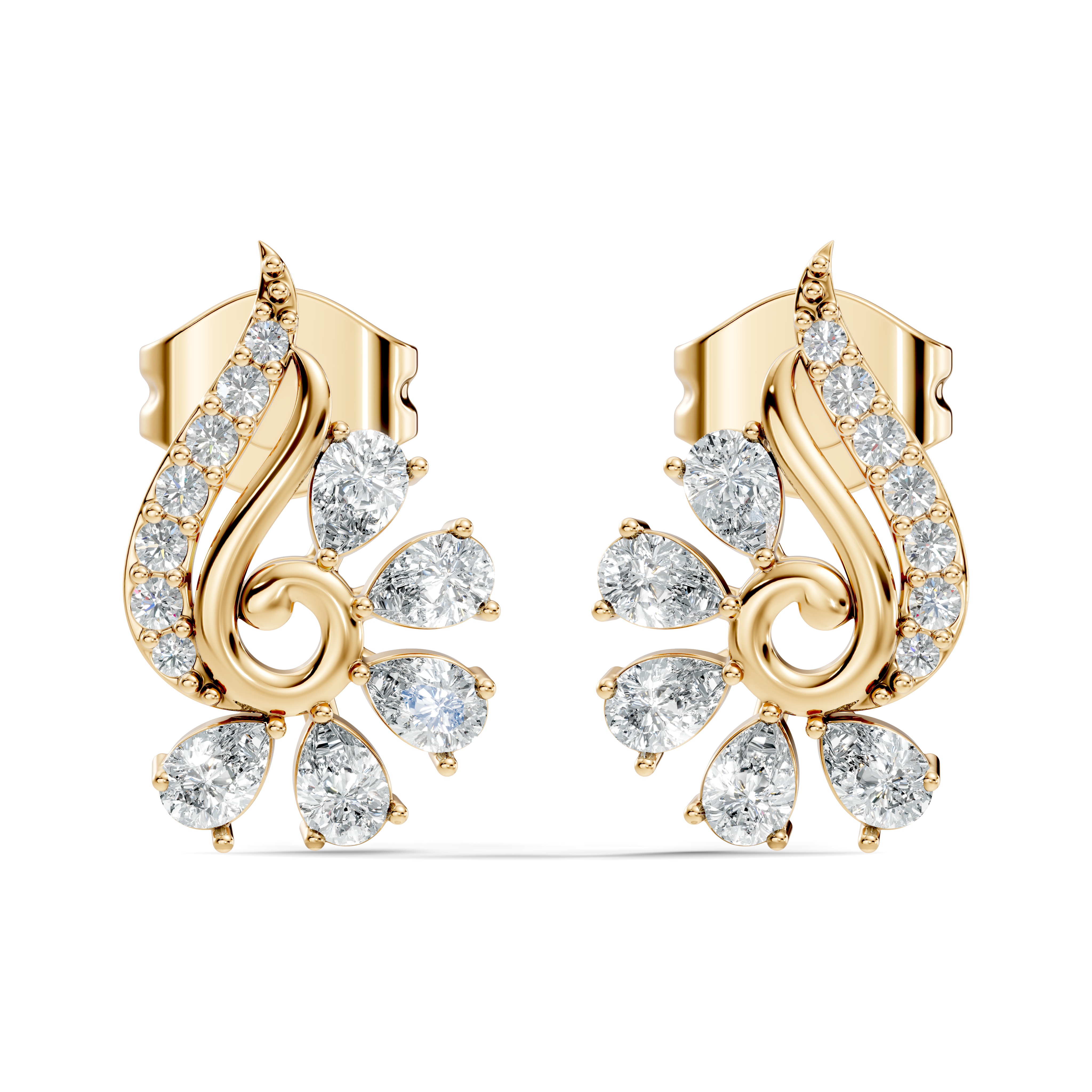 Pear & Round Diamond Paisley Spiral Swirl Stud