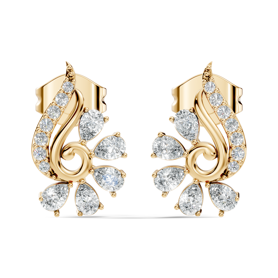 Pear & Round Diamond Paisley Spiral Swirl Stud