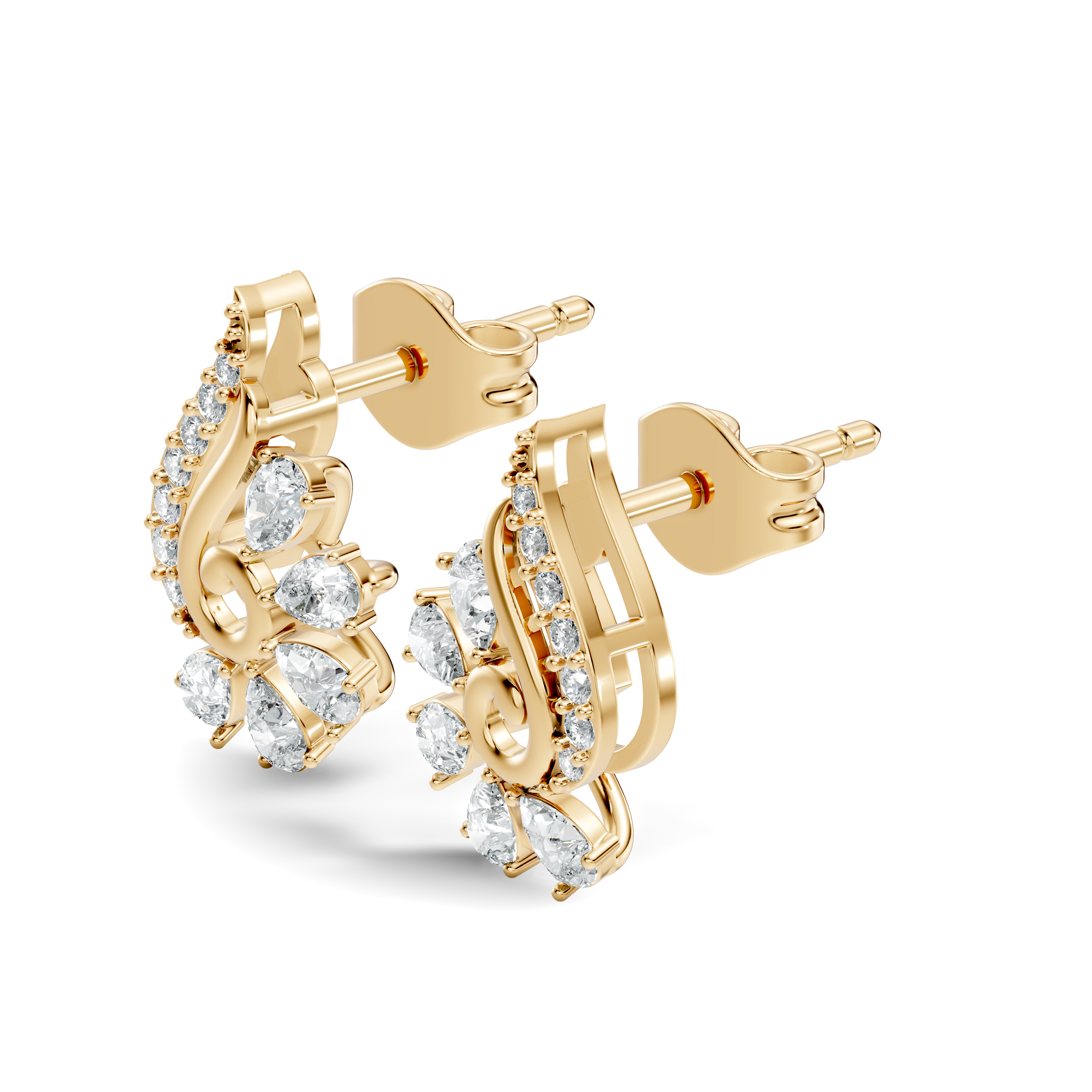 Pear & Round Diamond Paisley Spiral Swirl Stud