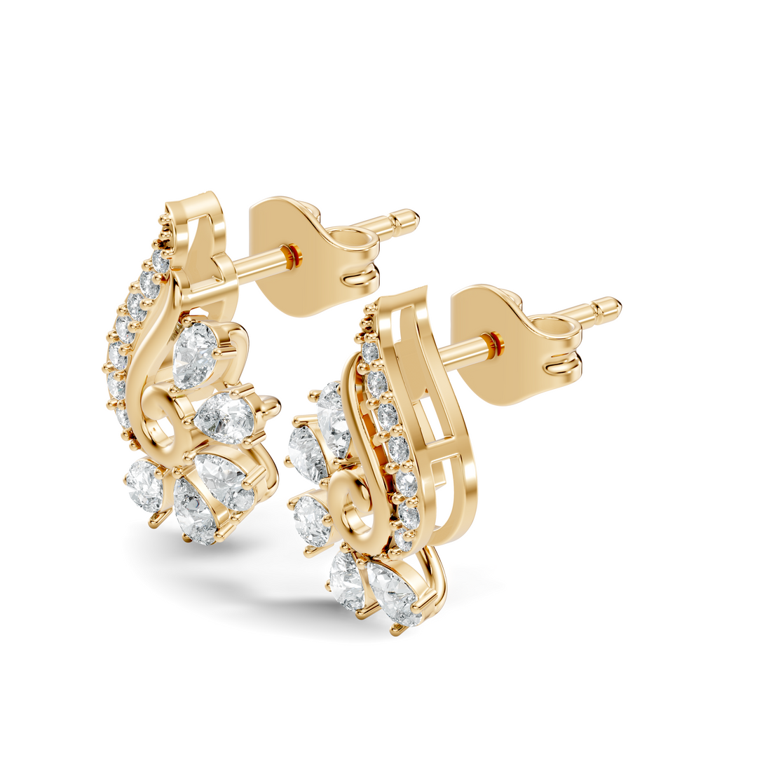 Pear & Round Diamond Paisley Spiral Swirl Stud