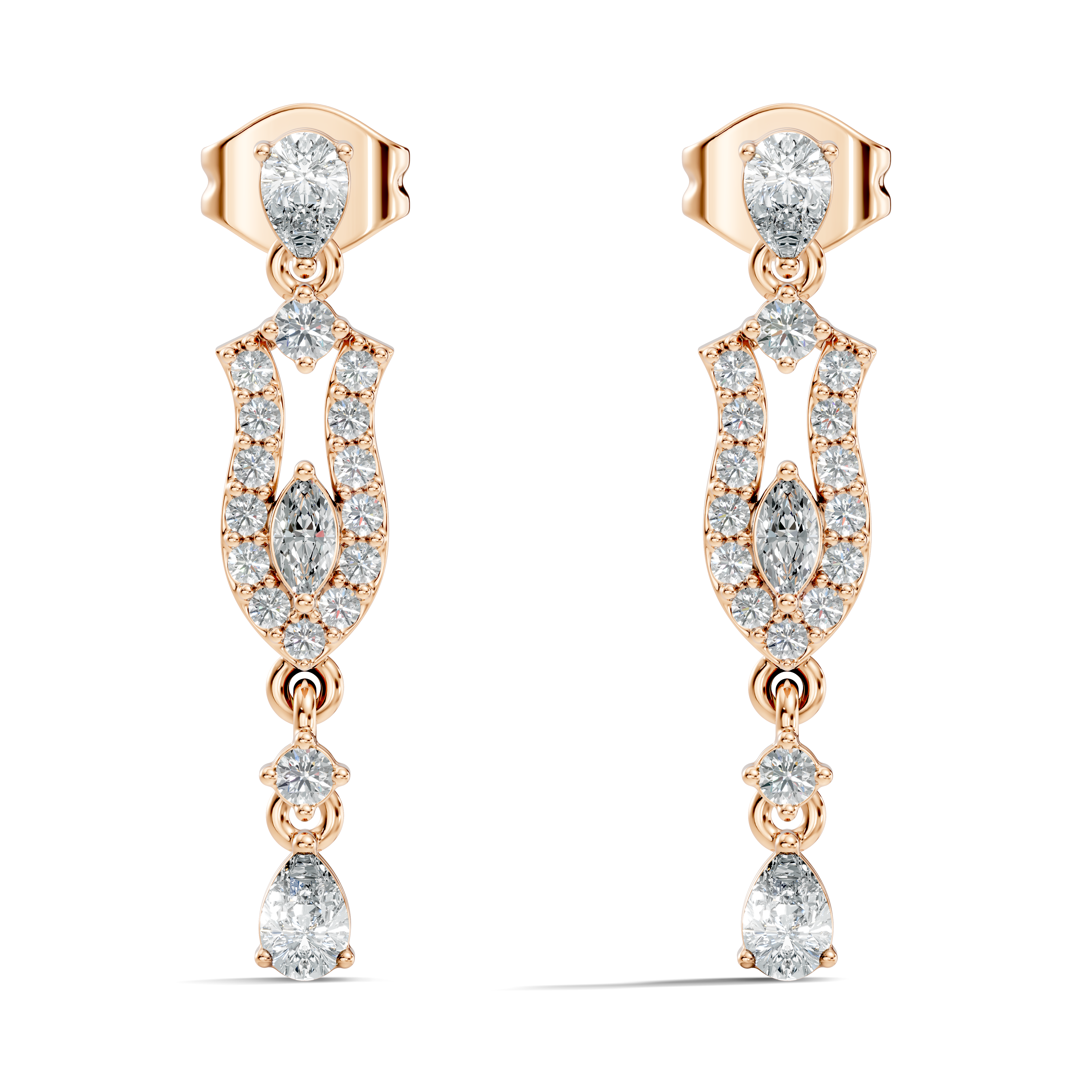 Multi-Shape Pear, Marquise & Round Diamond Art Deco Drop Earrings