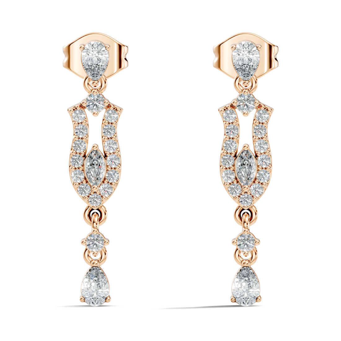 Multi-Shape Pear, Marquise & Round Diamond Art Deco Drop Earrings