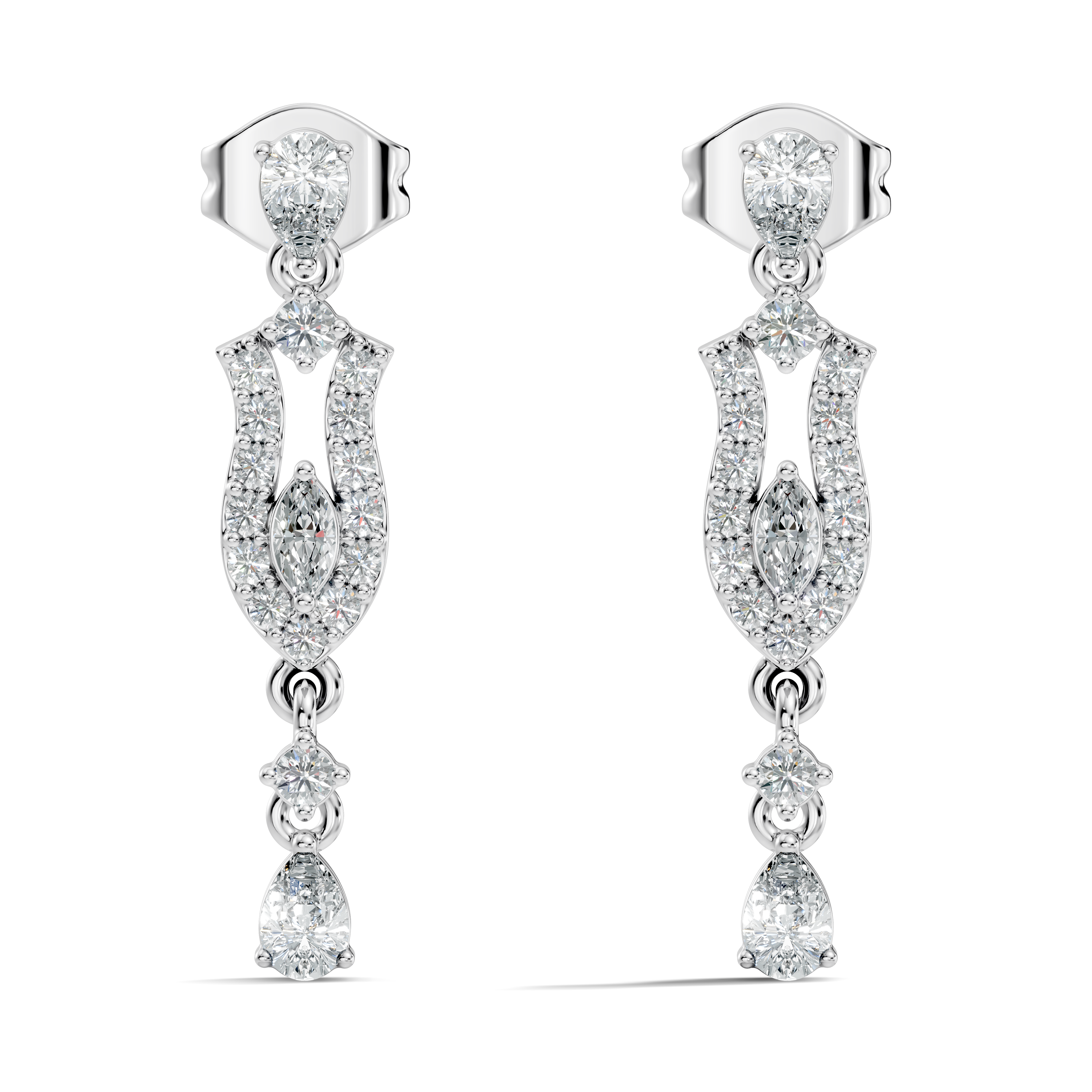 Multi-Shape Pear, Marquise & Round Diamond Art Deco Drop Earrings