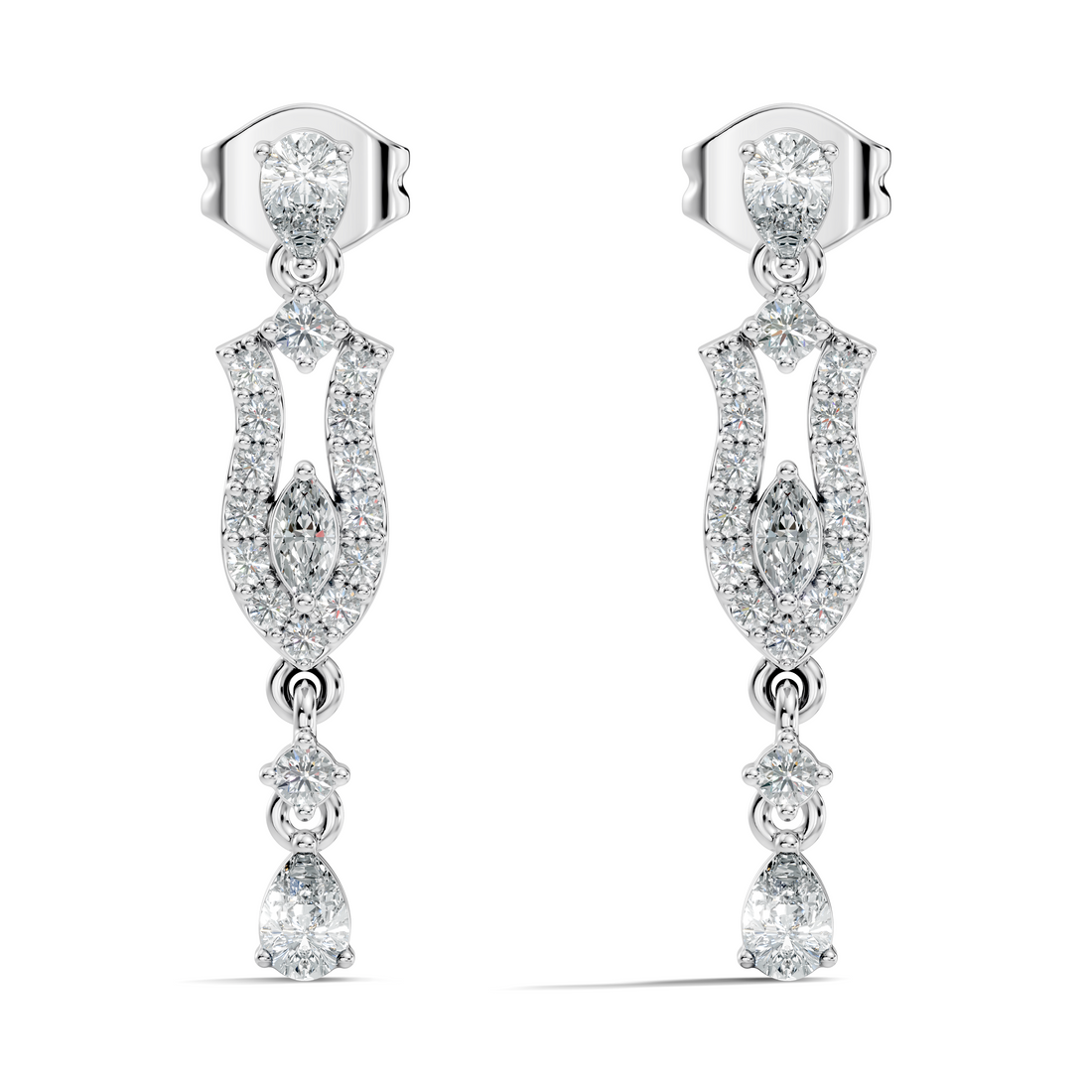 Multi-Shape Pear, Marquise & Round Diamond Art Deco Drop Earrings