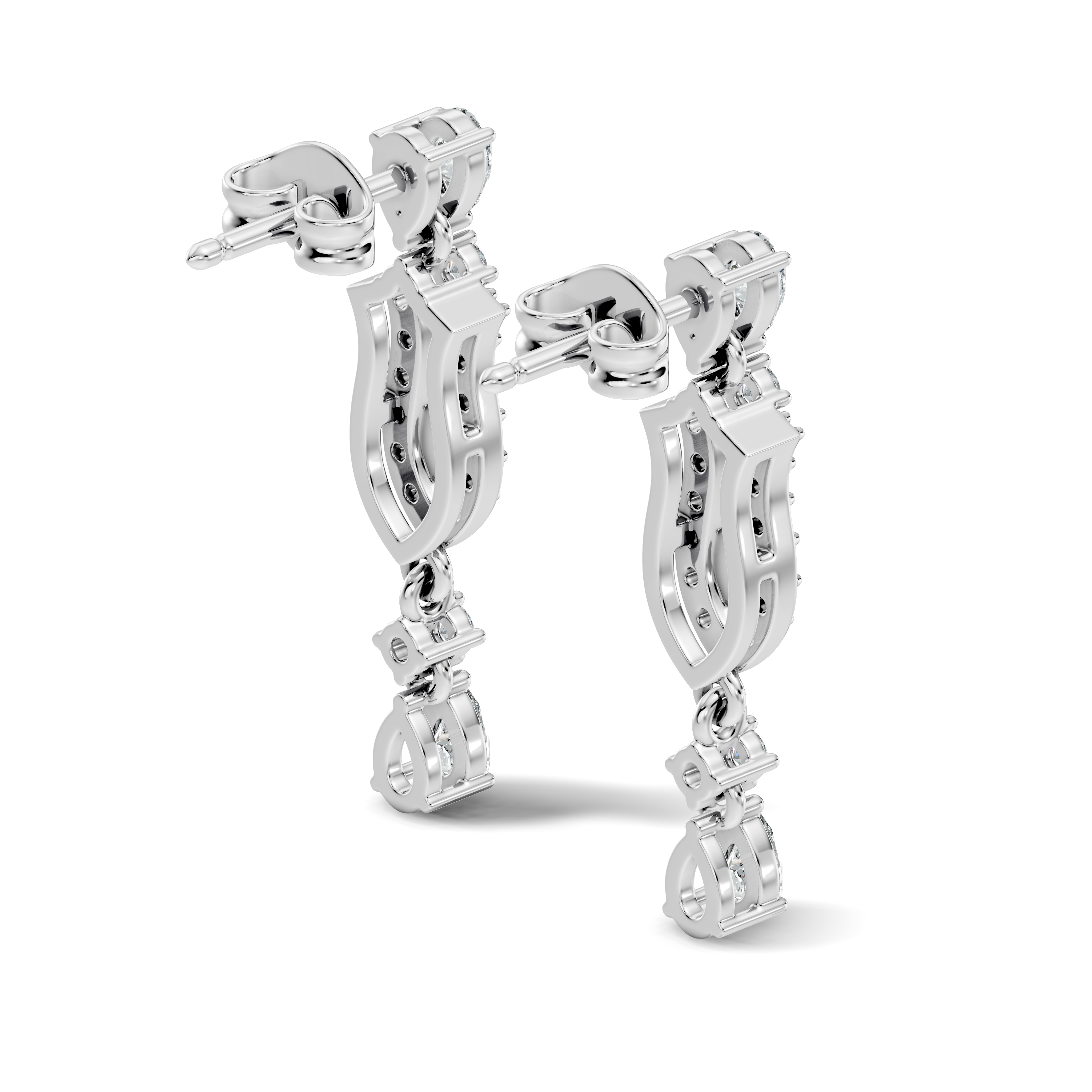 Multi-Shape Pear, Marquise & Round Diamond Art Deco Drop Earrings