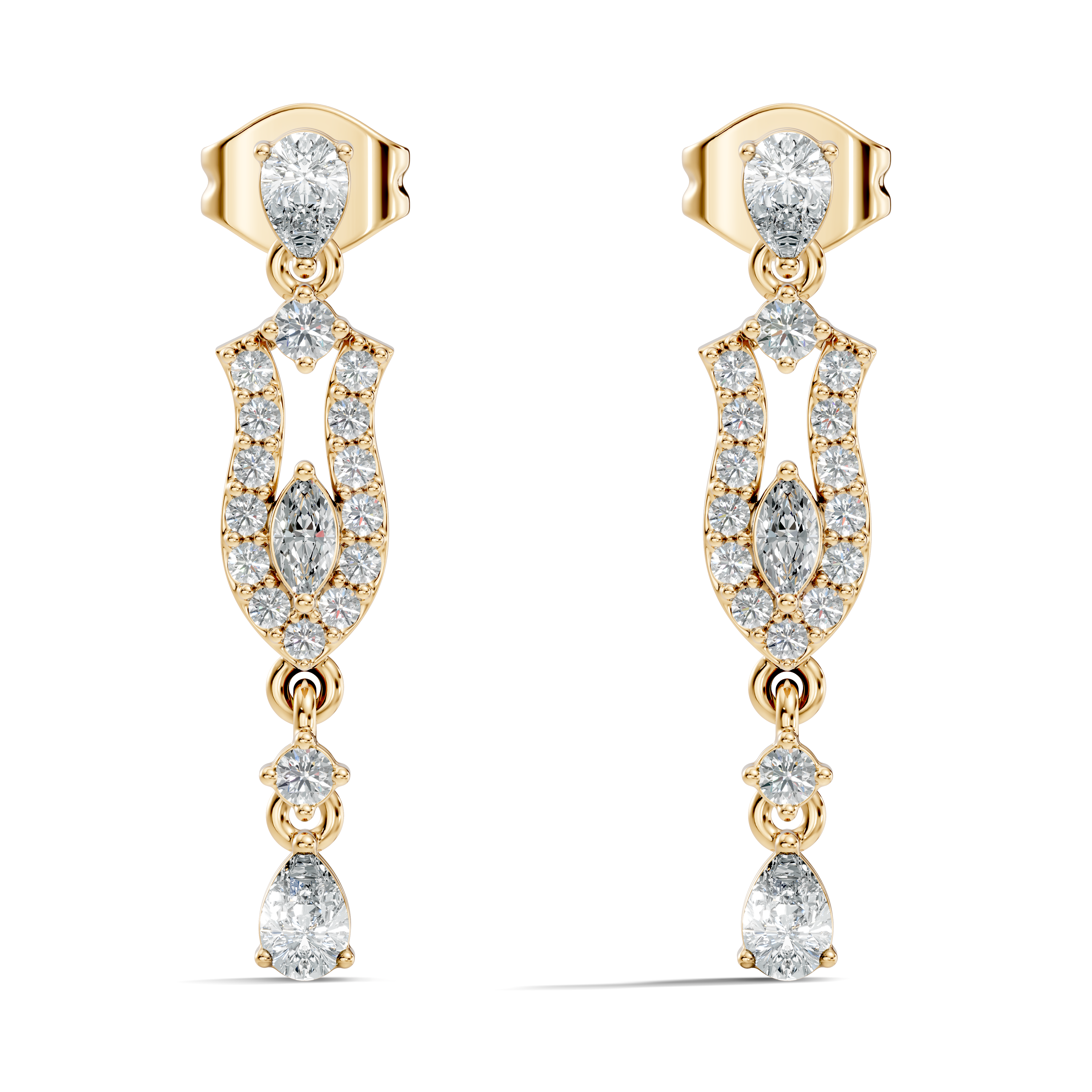 Multi-Shape Pear, Marquise & Round Diamond Art Deco Drop Earrings