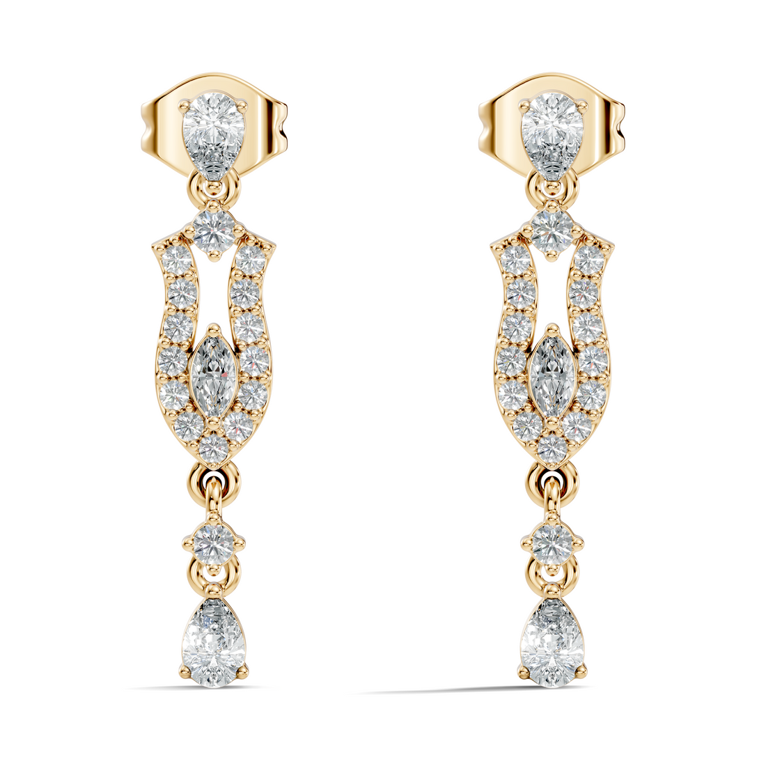 Multi-Shape Pear, Marquise & Round Diamond Art Deco Drop Earrings