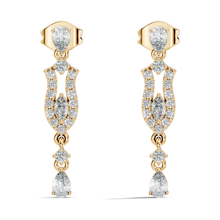 Multi-Shape Pear, Marquise & Round Diamond Art Deco Drop Earrings
