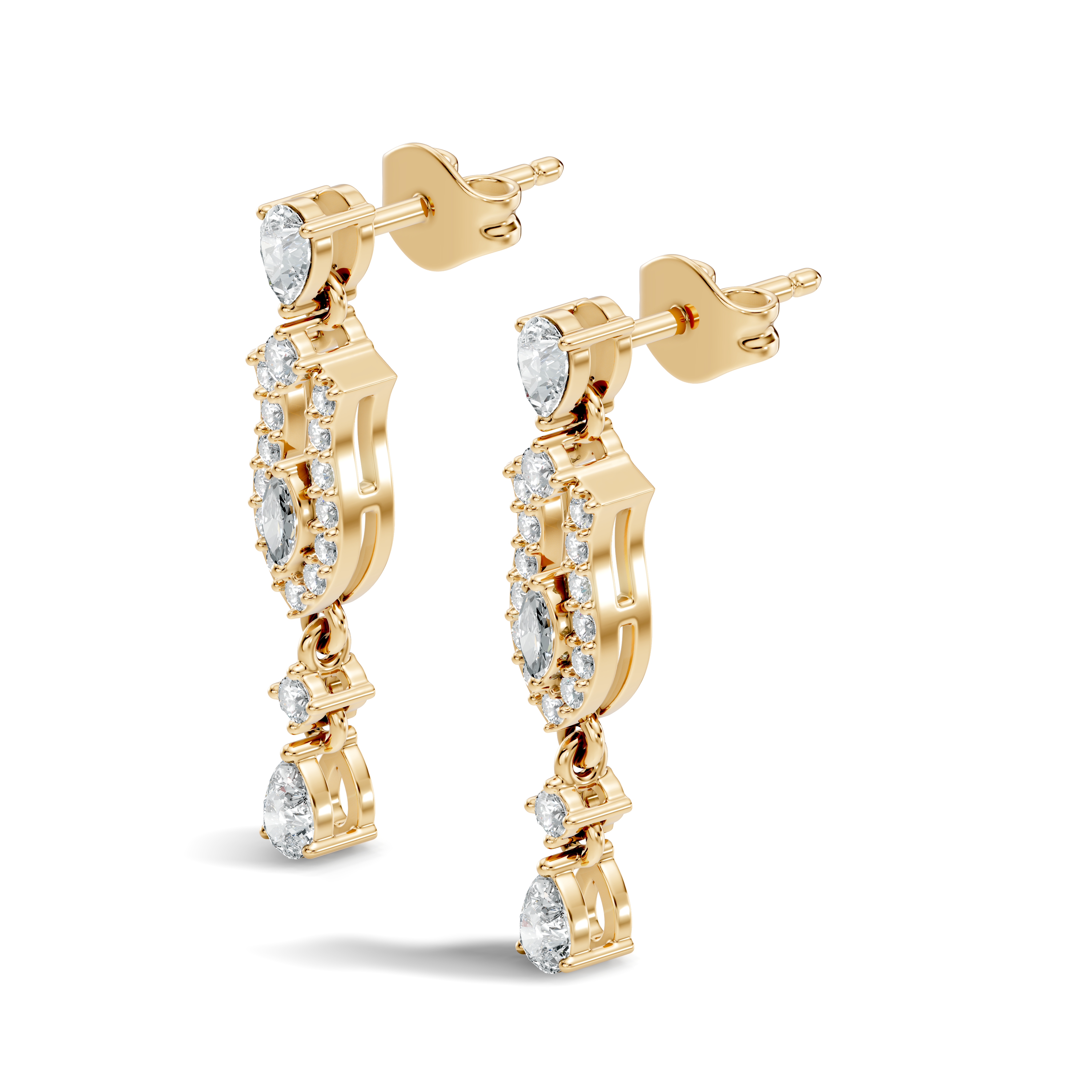 Multi-Shape Pear, Marquise & Round Diamond Art Deco Drop Earrings