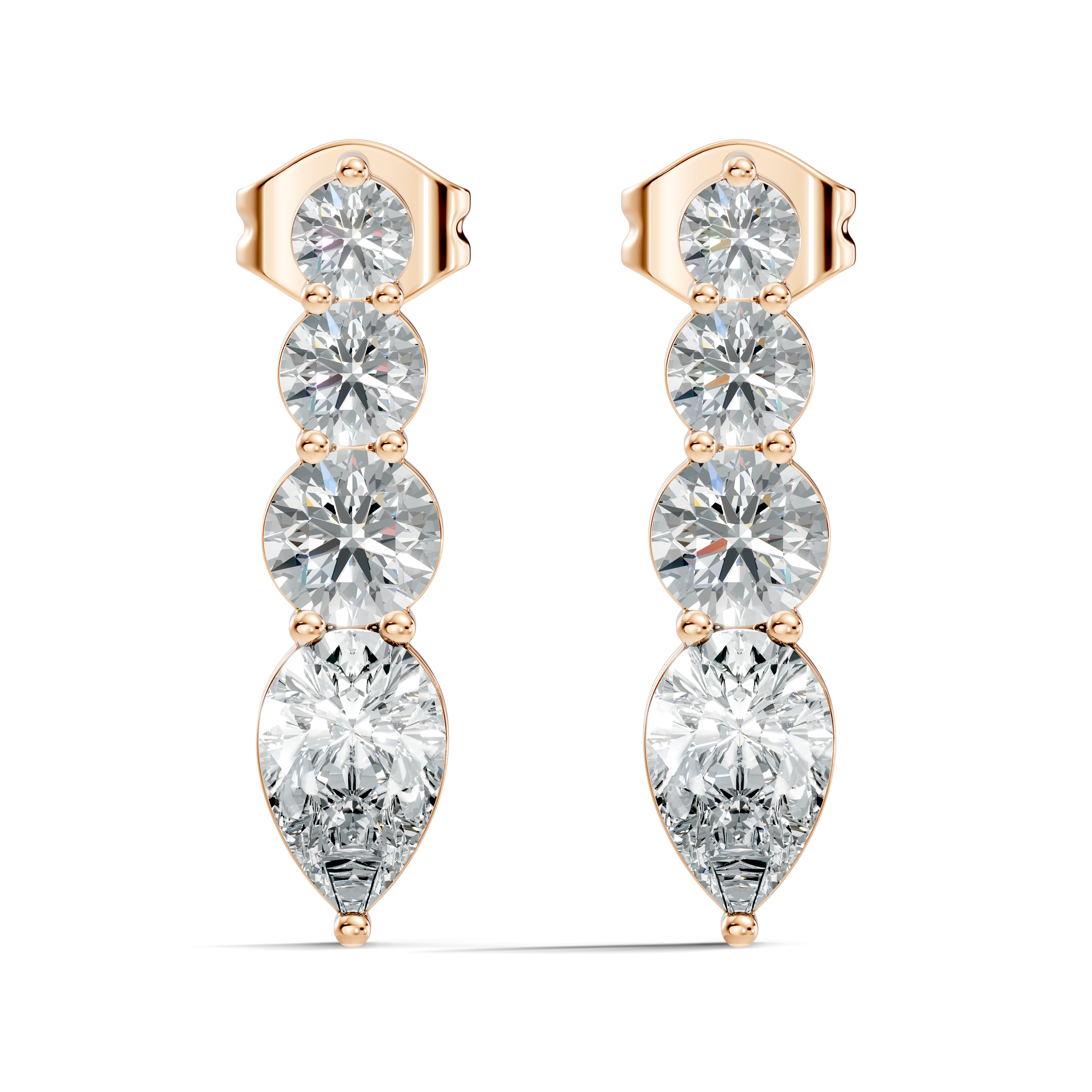 Graduated Round & Pear Cut Diamond Linear Drop Earrings