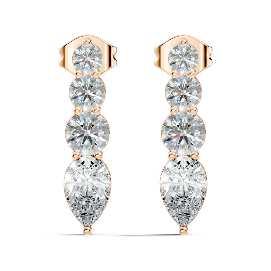 Graduated Round & Pear Cut Diamond Linear Drop Earrings