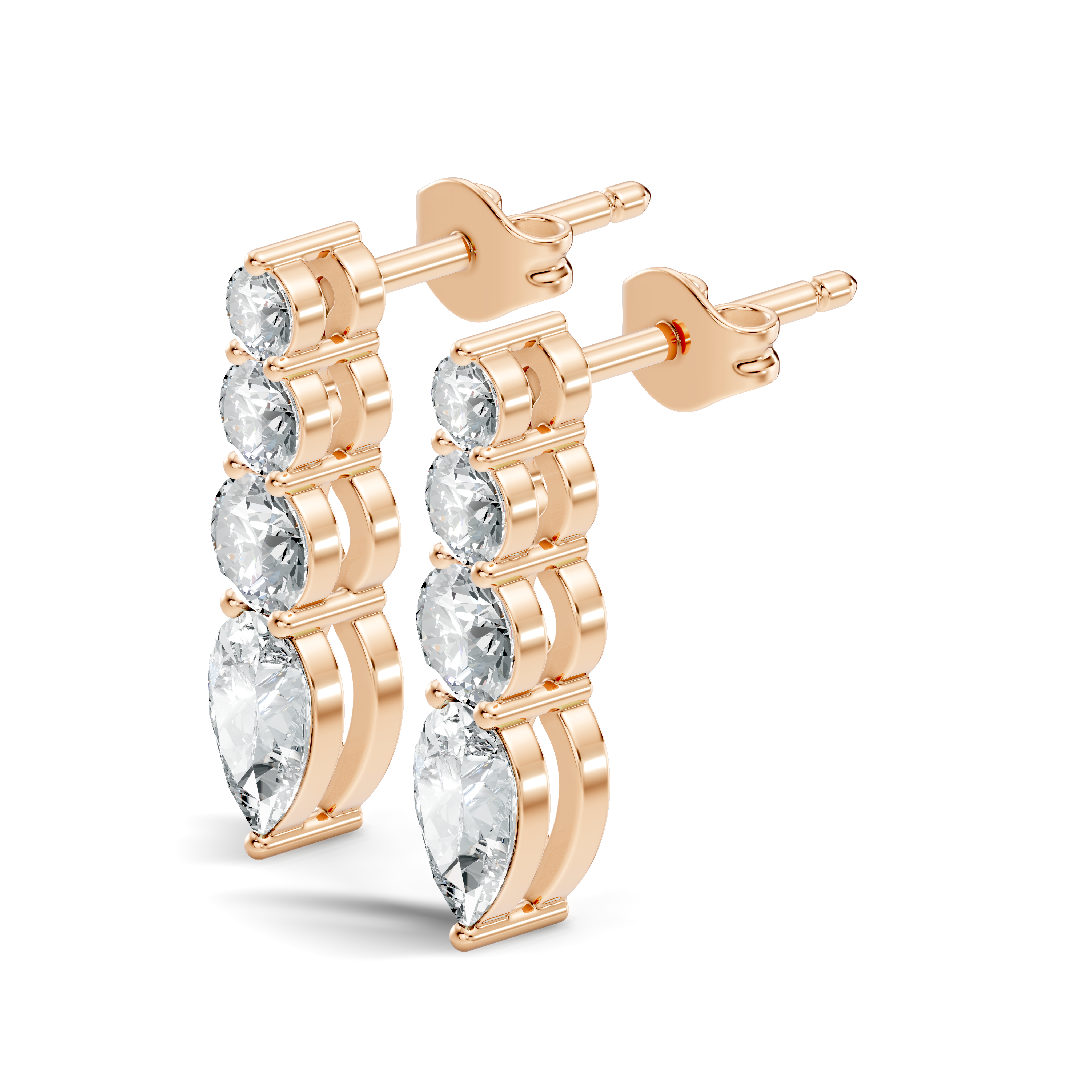 Graduated Round & Pear Cut Diamond Linear Drop Earrings