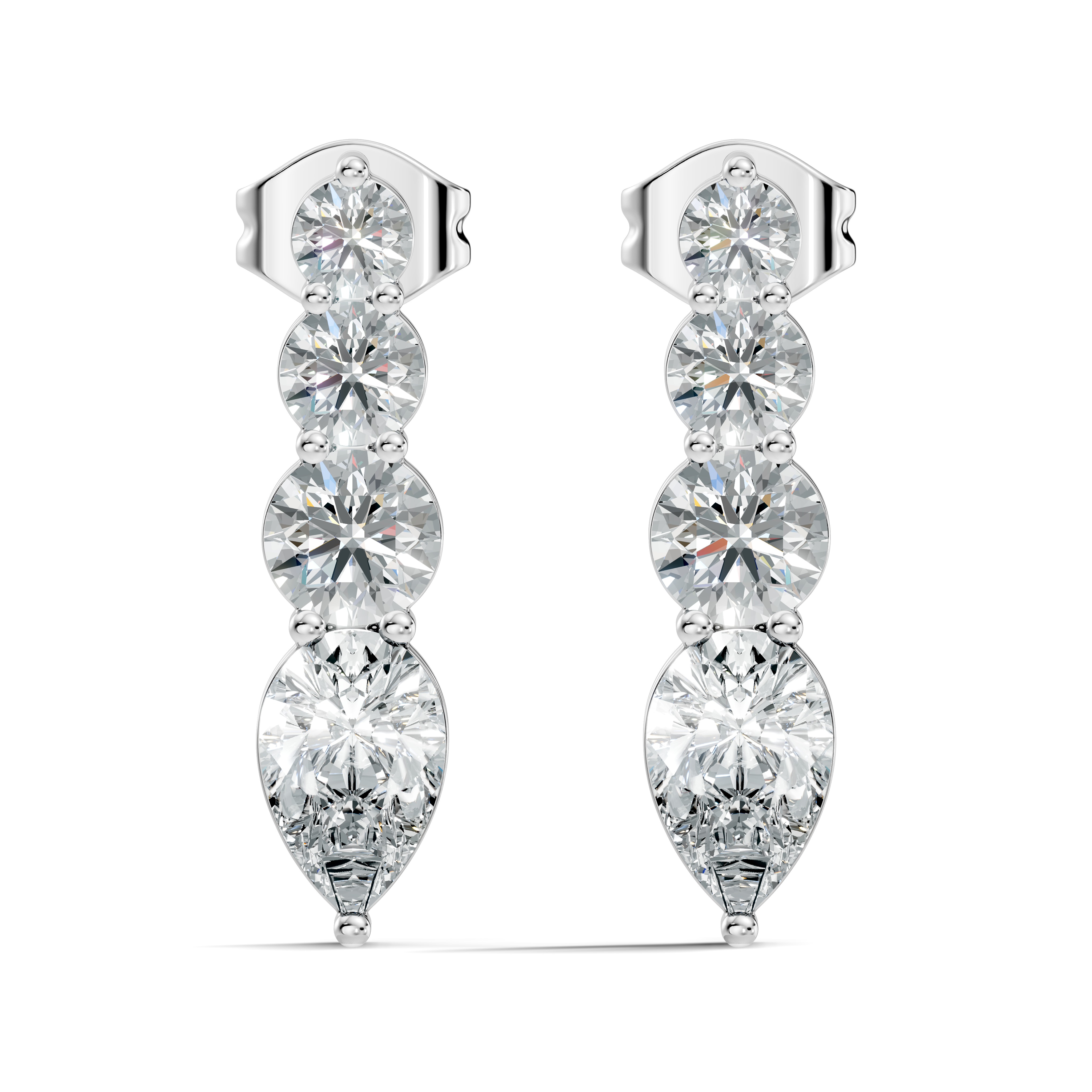Graduated Round & Pear Cut Diamond Linear Drop Earrings