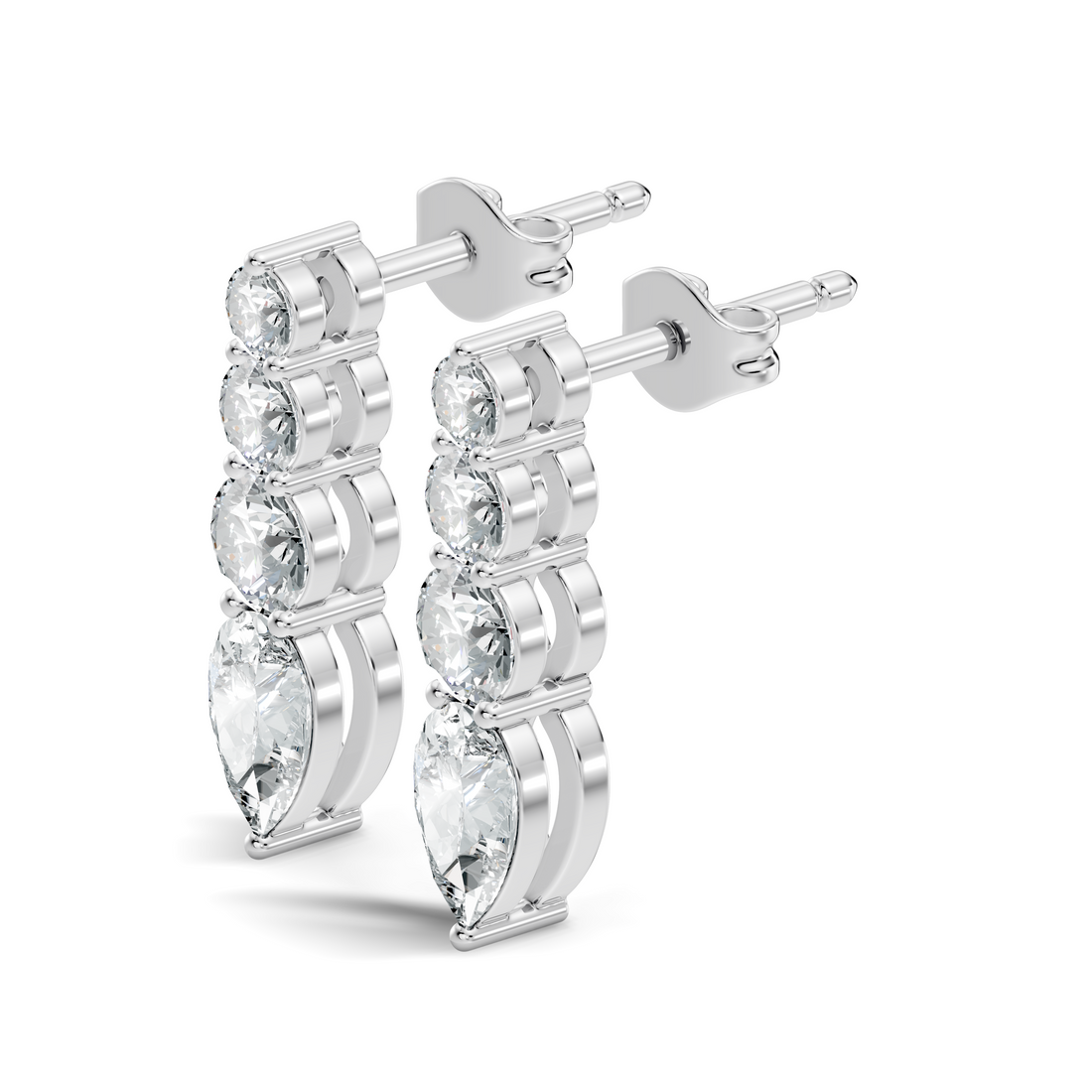 Graduated Round & Pear Cut Diamond Linear Drop Earrings