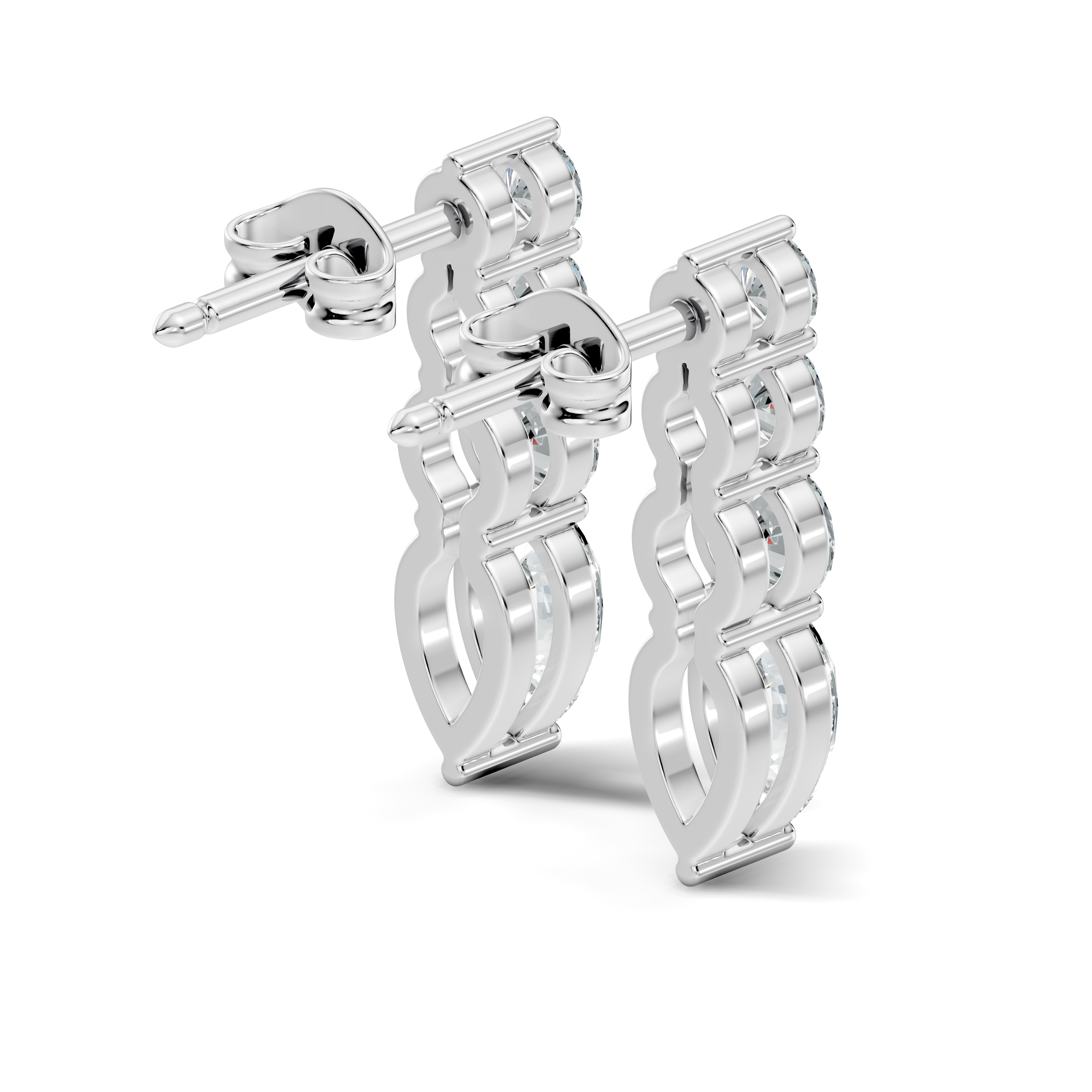 Graduated Round & Pear Cut Diamond Linear Drop Earrings