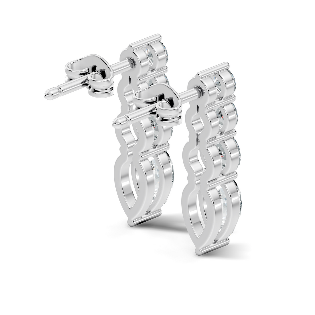Graduated Round & Pear Cut Diamond Linear Drop Earrings