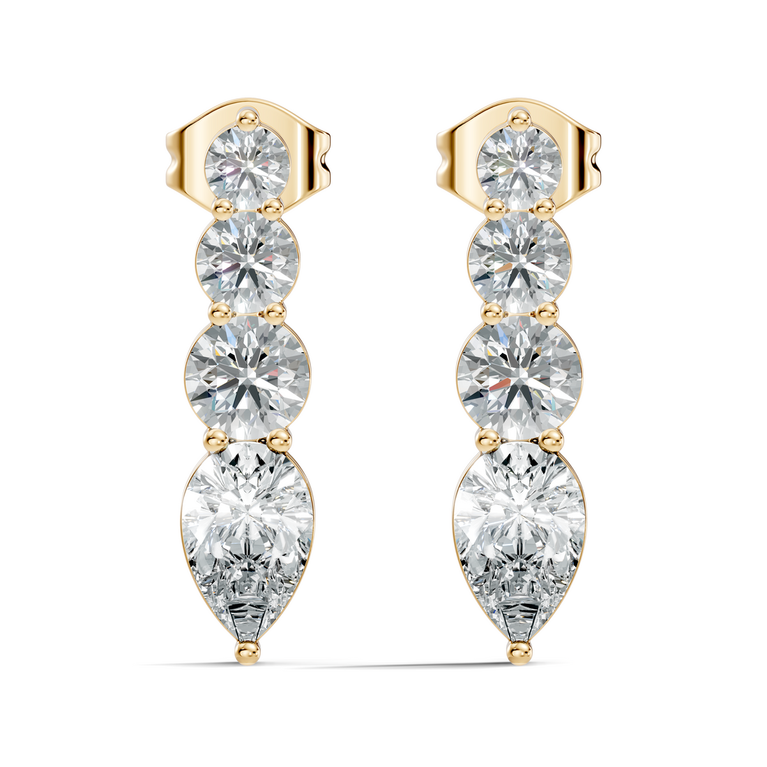 Graduated Round & Pear Cut Diamond Linear Drop Earrings