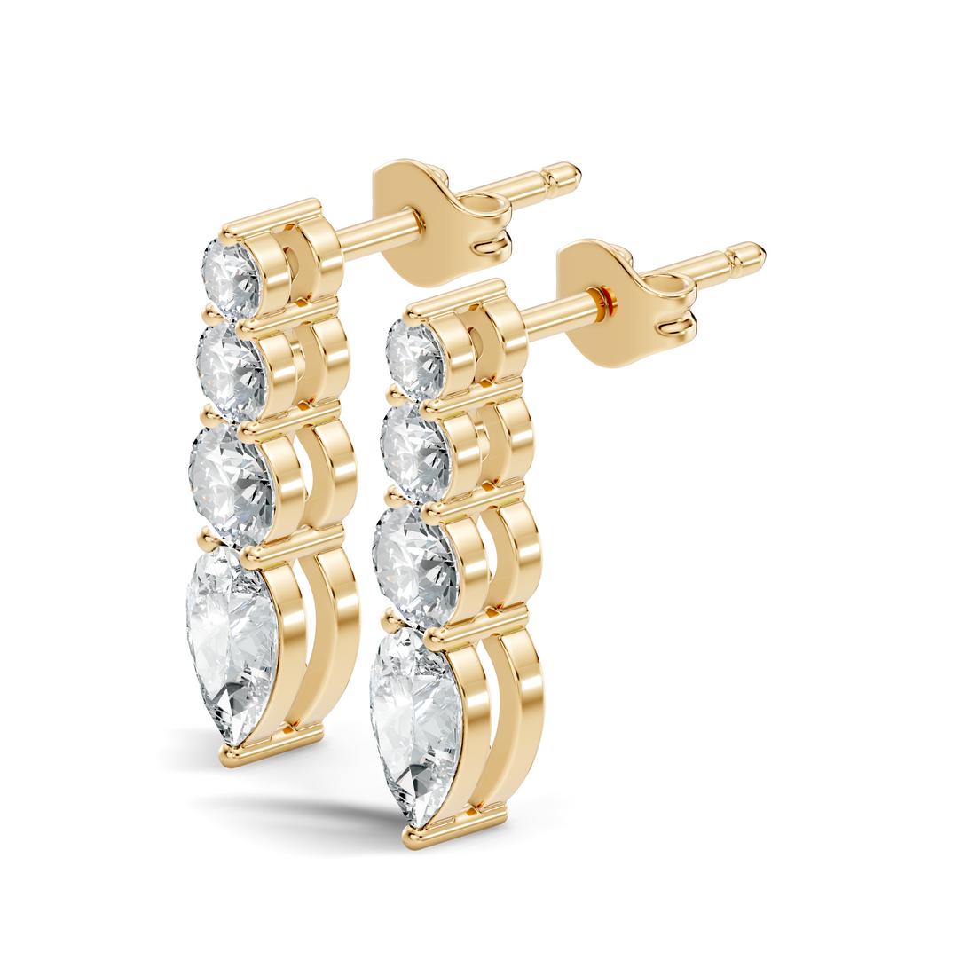 Graduated Round & Pear Cut Diamond Linear Drop Earrings