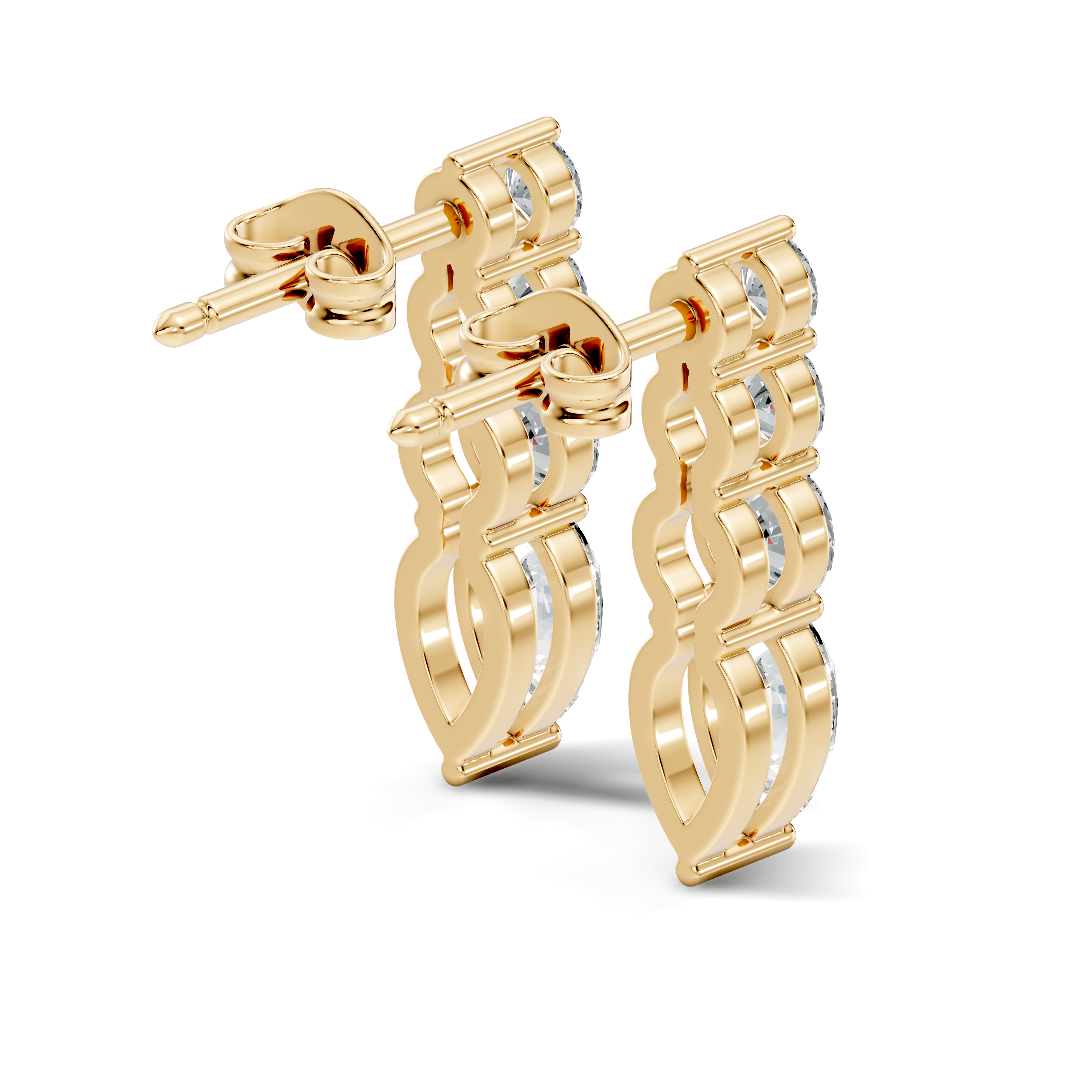 Graduated Round & Pear Cut Diamond Linear Drop Earrings