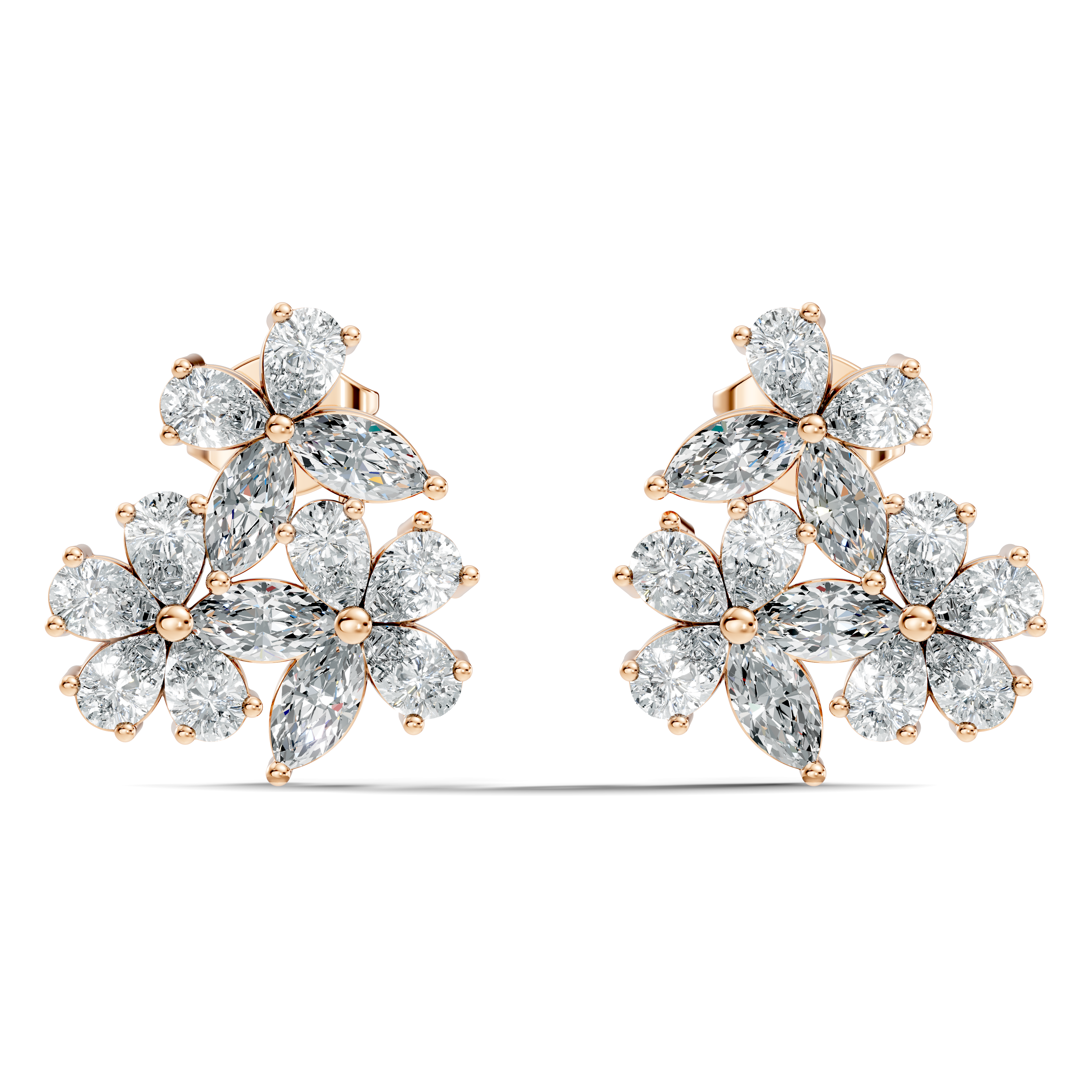 Pear & Marquise Cut Floral Blossom Bouquet Stud