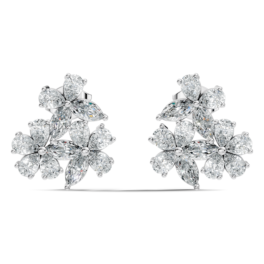 Pear & Marquise Cut Floral Blossom Bouquet Stud