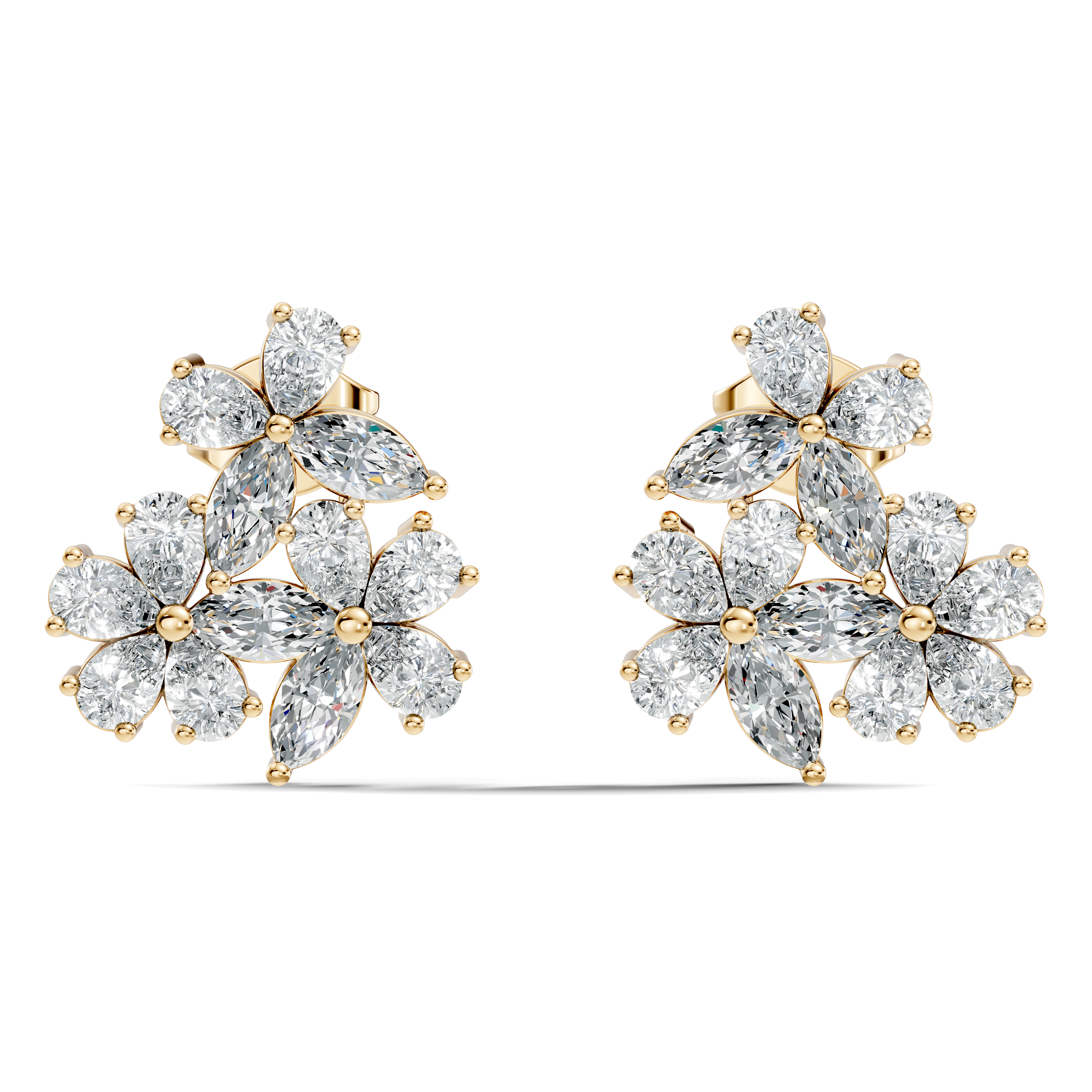 Pear & Marquise Cut Floral Blossom Bouquet Stud