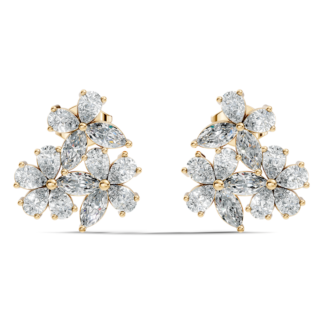 Pear & Marquise Cut Floral Blossom Bouquet Stud