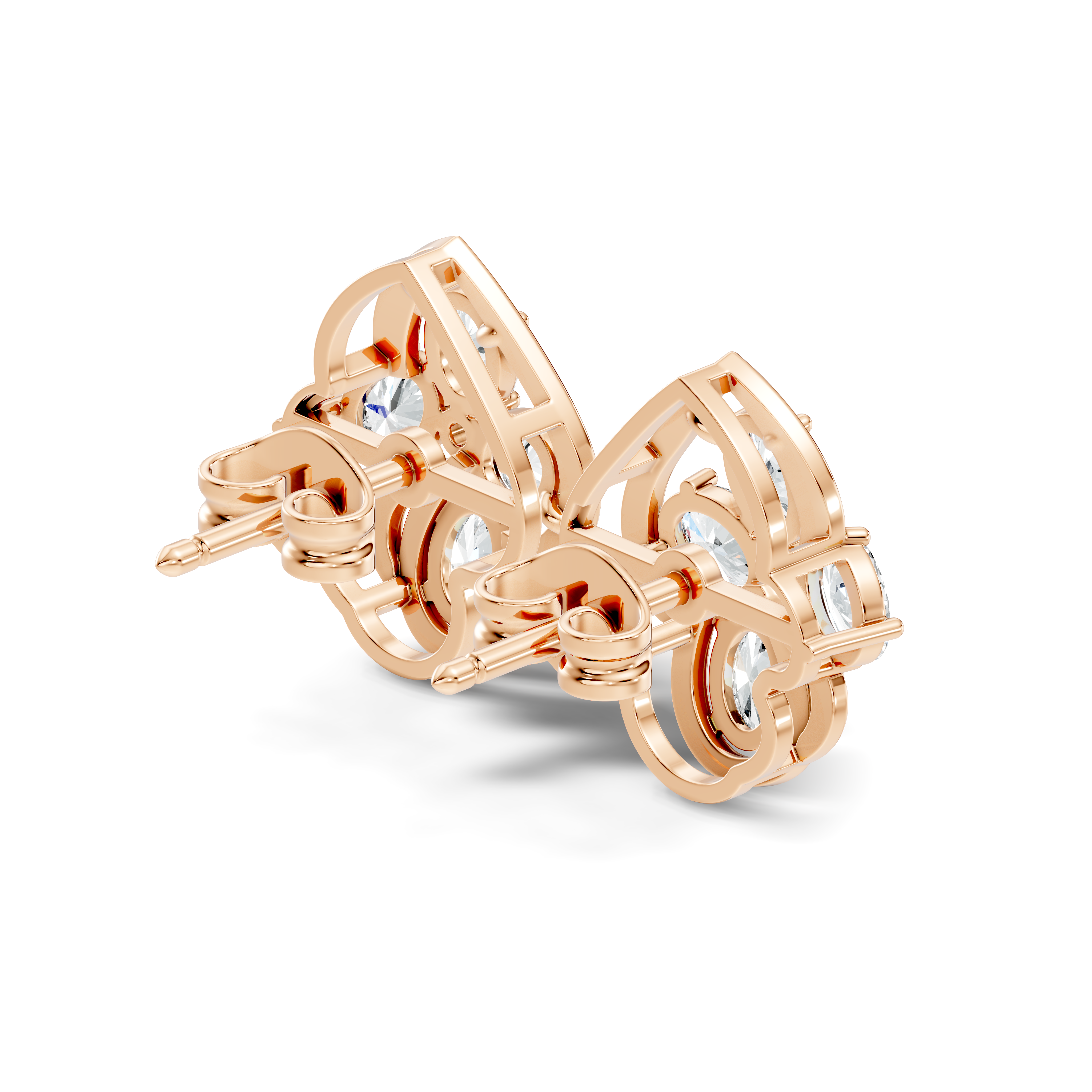 Oval & Round Diamond Leaf Contour Cluster Stud