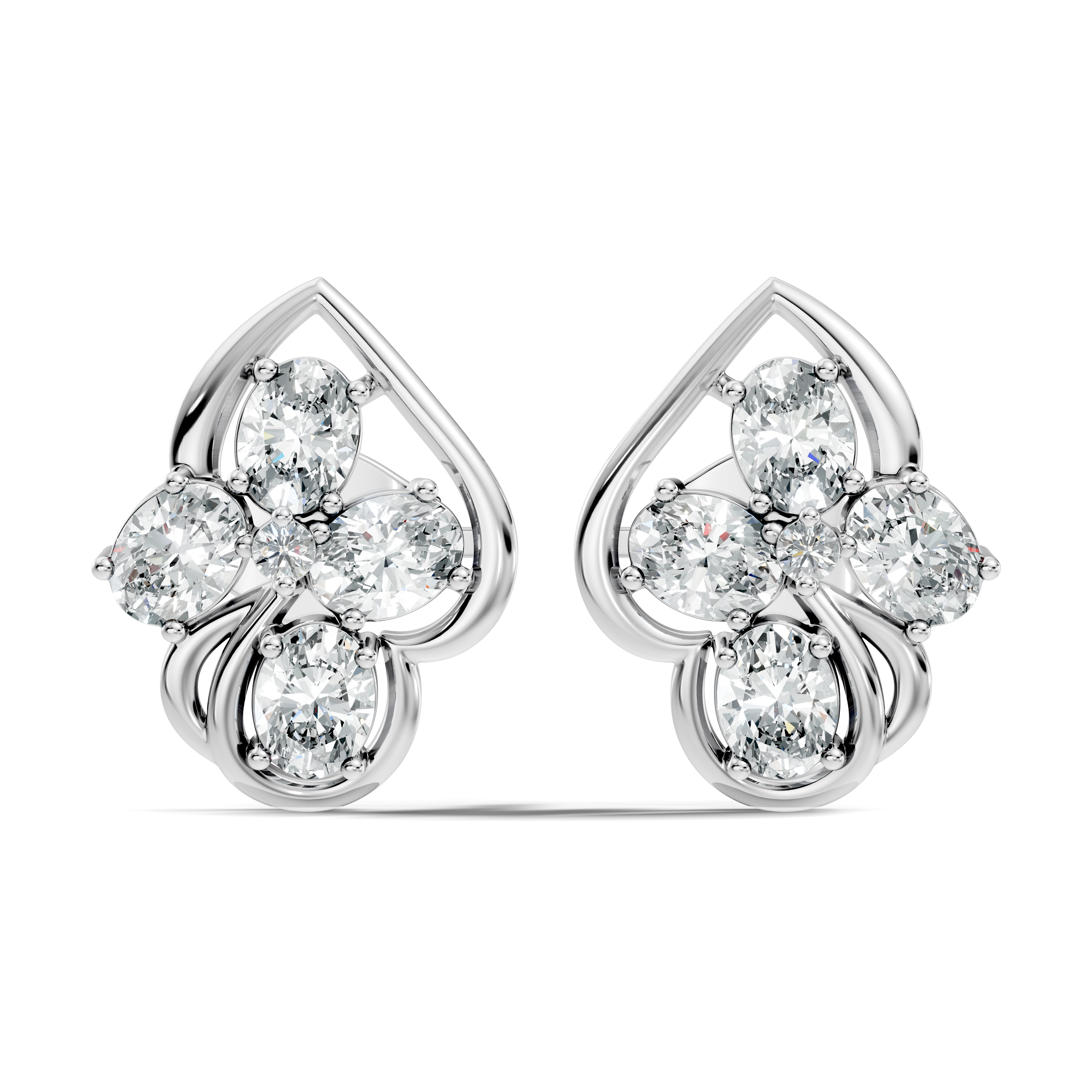 Oval & Round Diamond Leaf Contour Cluster Stud