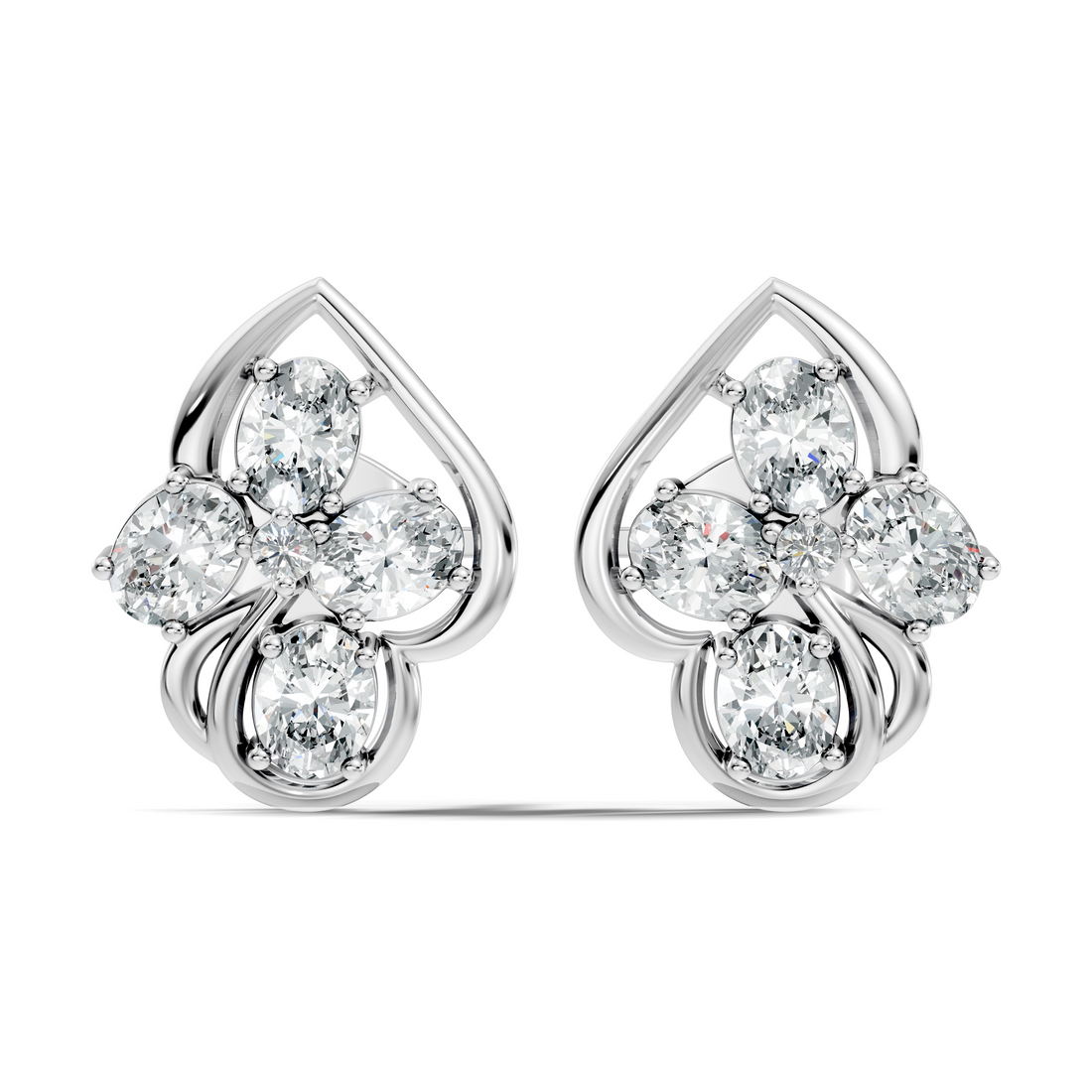 Oval & Round Diamond Leaf Contour Cluster Stud