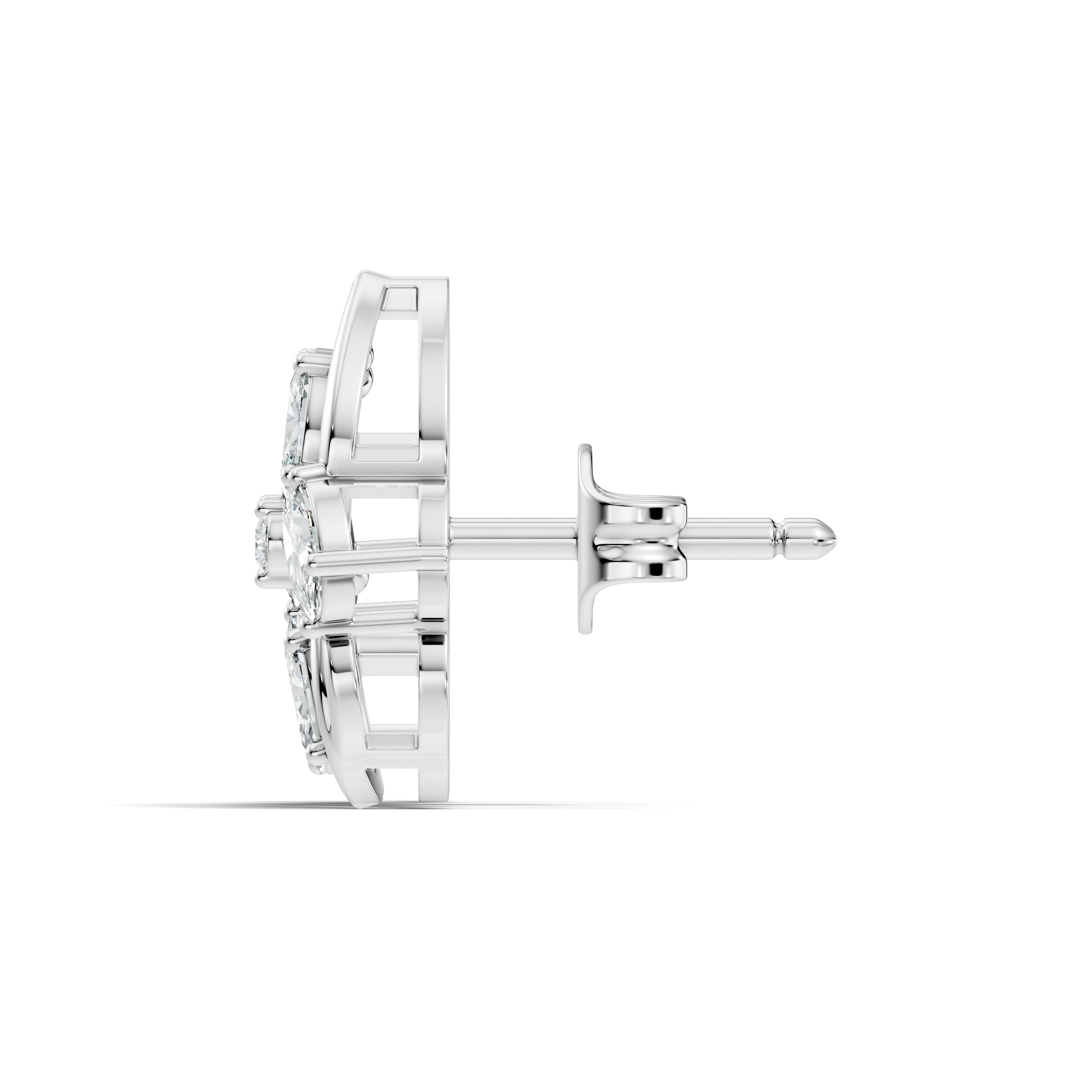 Oval & Round Diamond Leaf Contour Cluster Stud