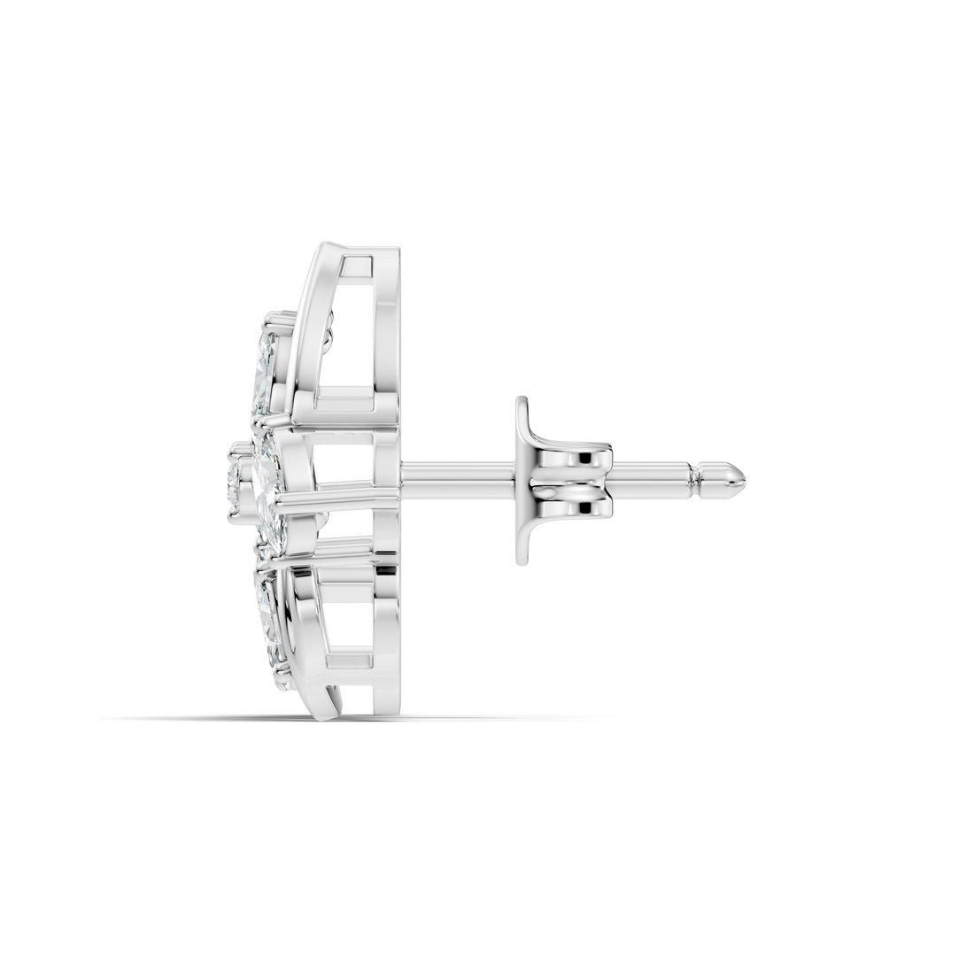 Oval & Round Diamond Leaf Contour Cluster Stud