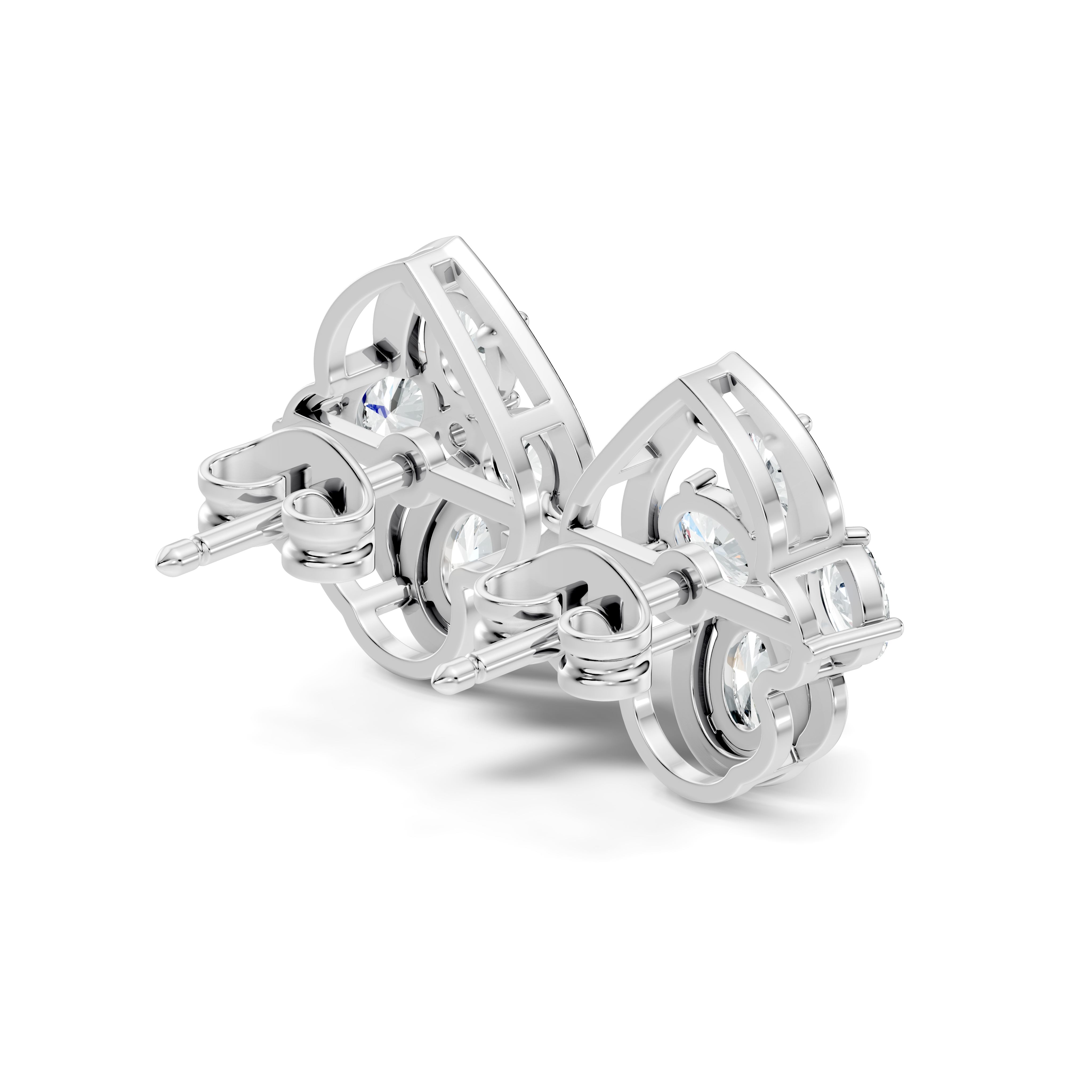 Oval & Round Diamond Leaf Contour Cluster Stud