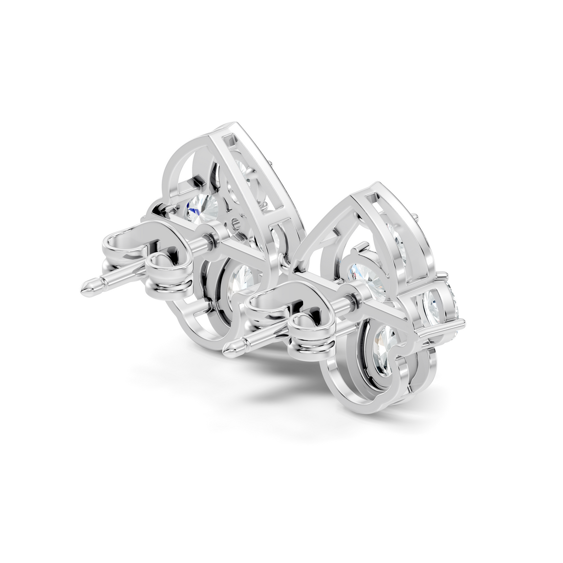 Oval & Round Diamond Leaf Contour Cluster Stud