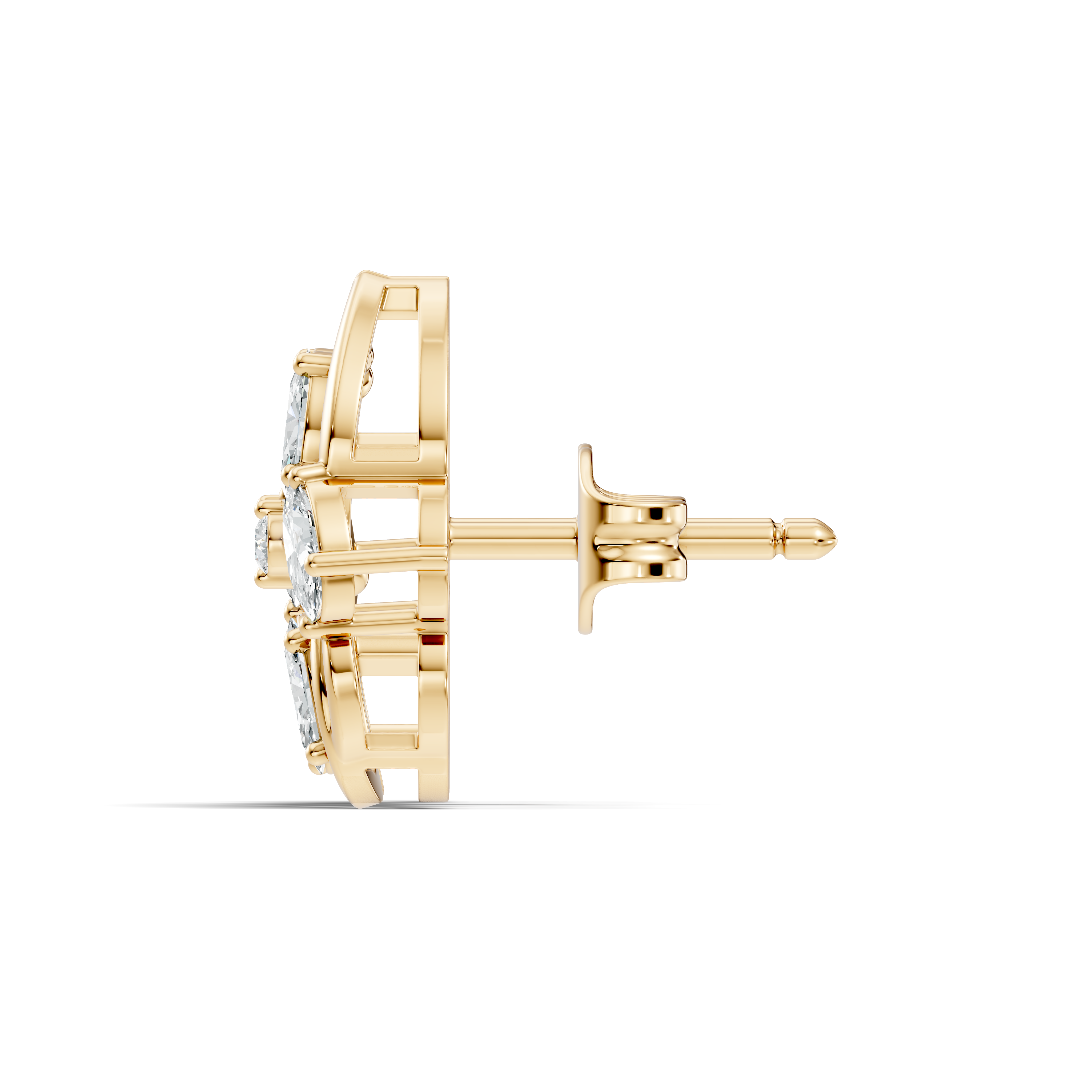 Oval & Round Diamond Leaf Contour Cluster Stud