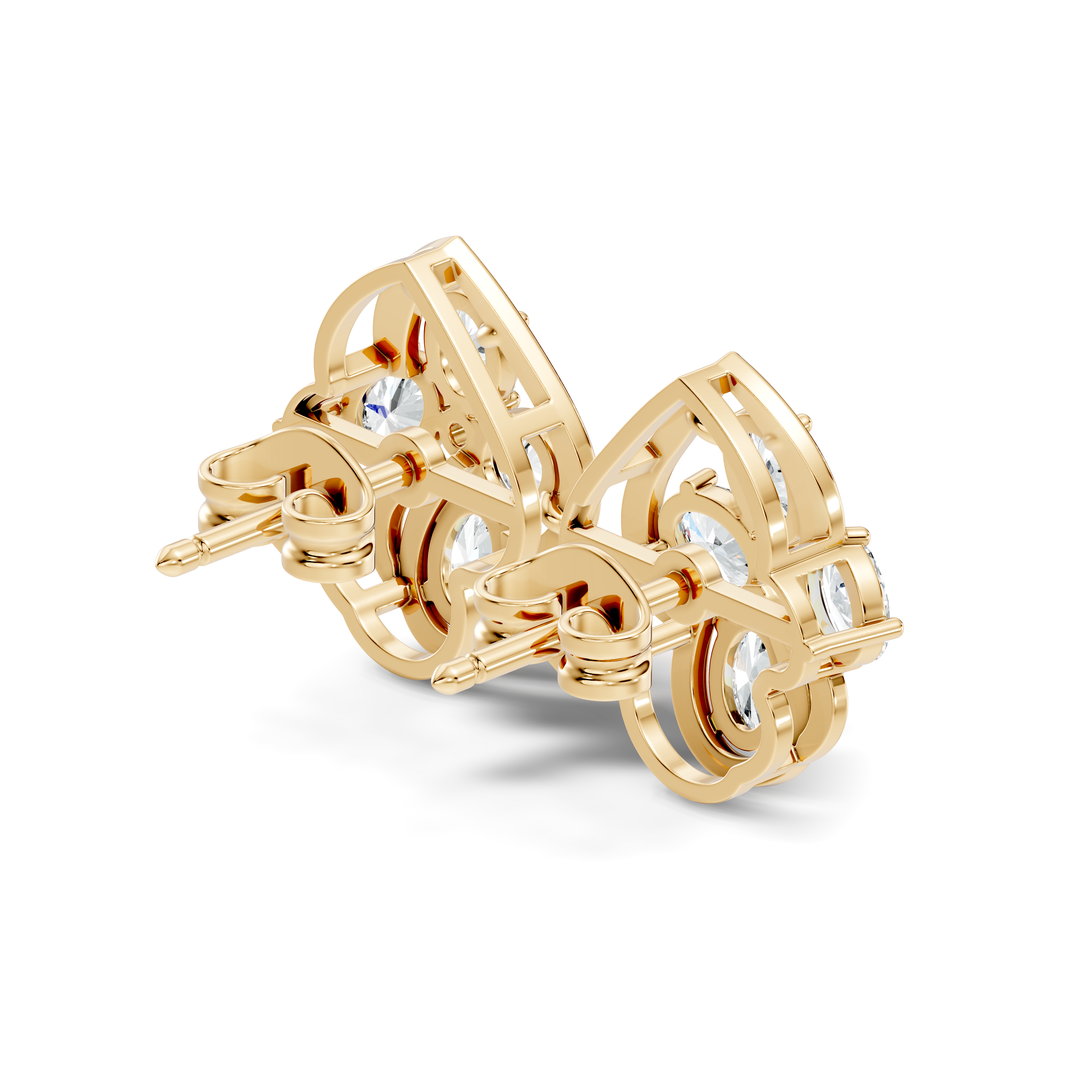 Oval & Round Diamond Leaf Contour Cluster Stud