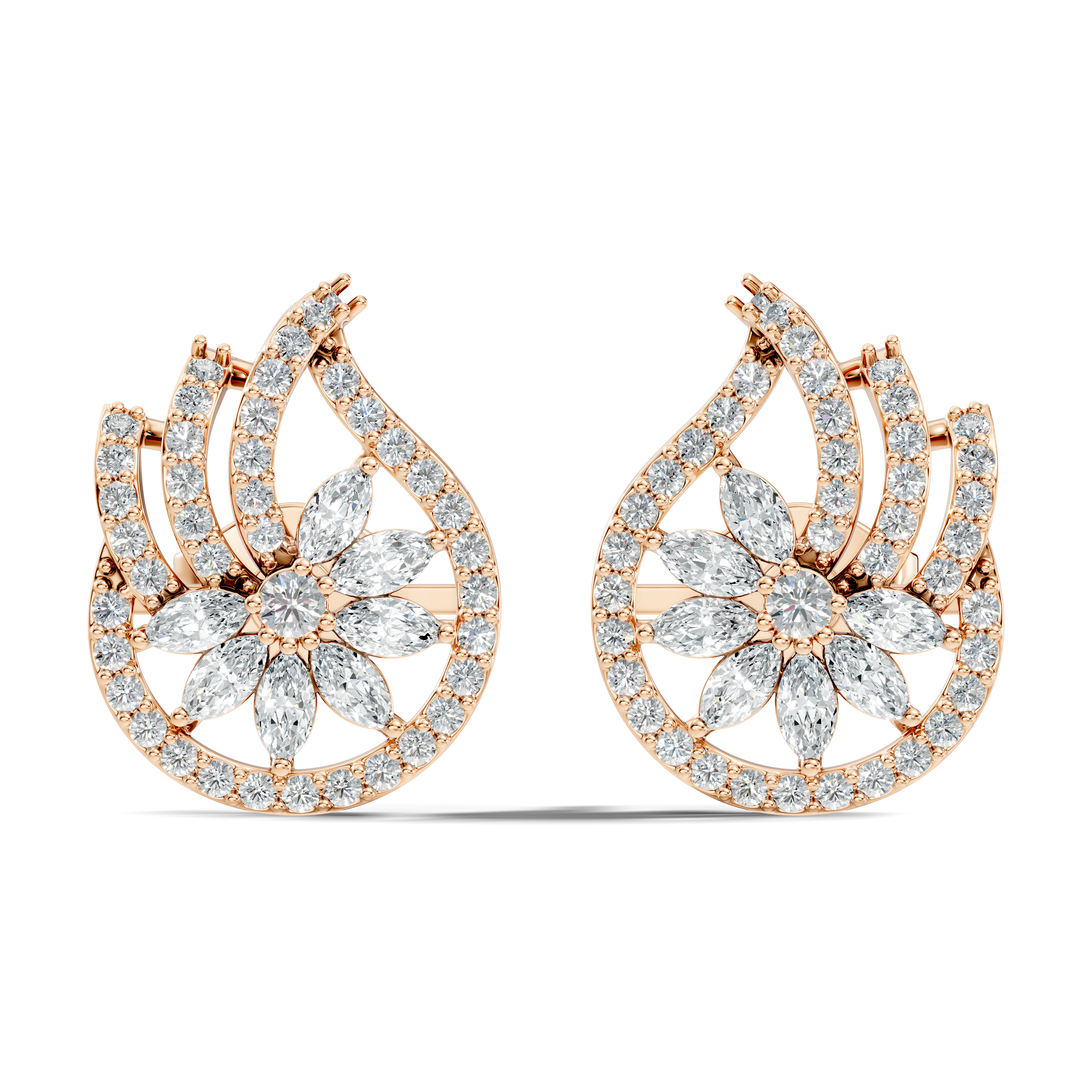 Marquise & Round Diamond Paisley Floral Stud