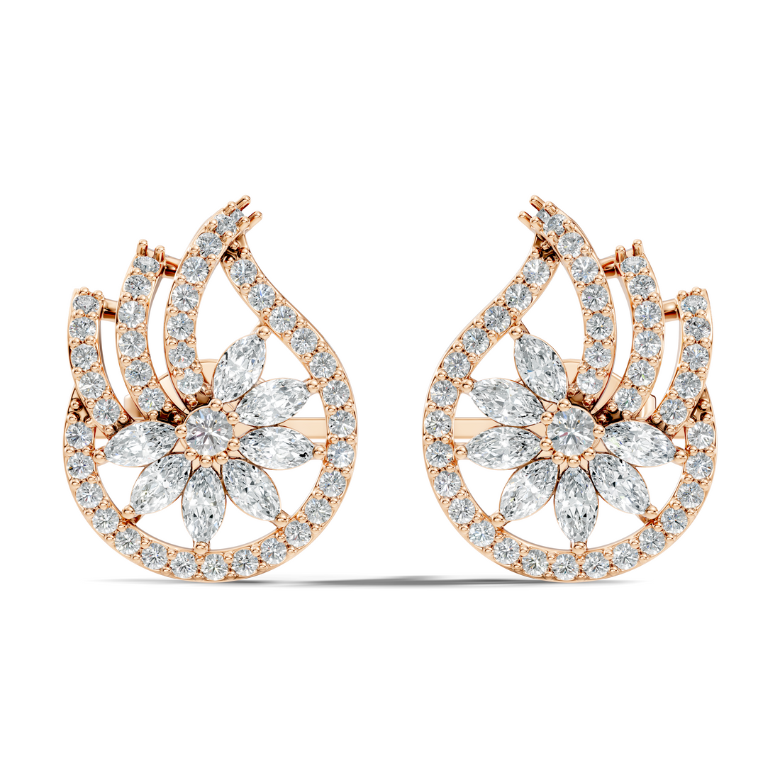 Marquise & Round Diamond Paisley Floral Stud