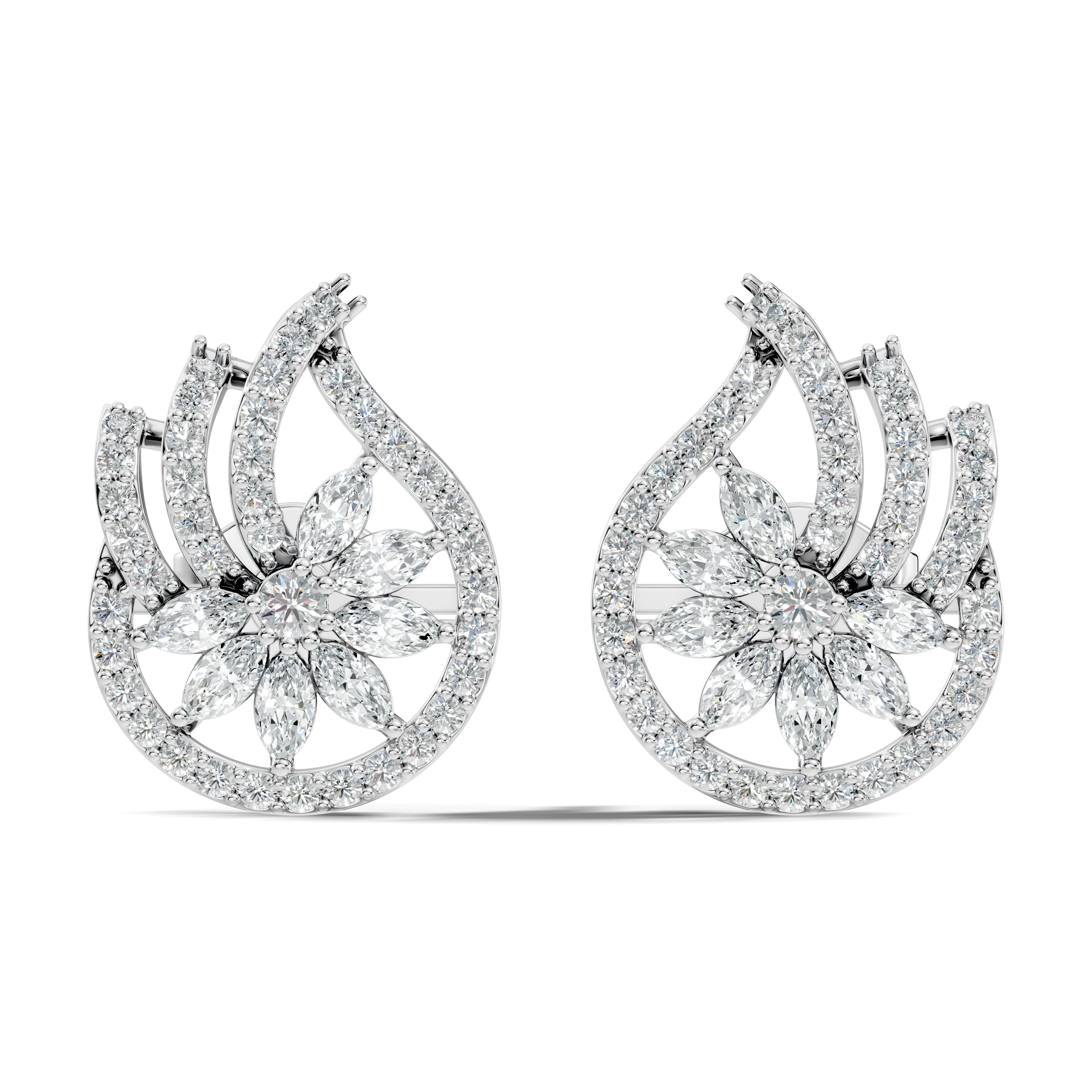 Marquise & Round Diamond Paisley Floral Stud