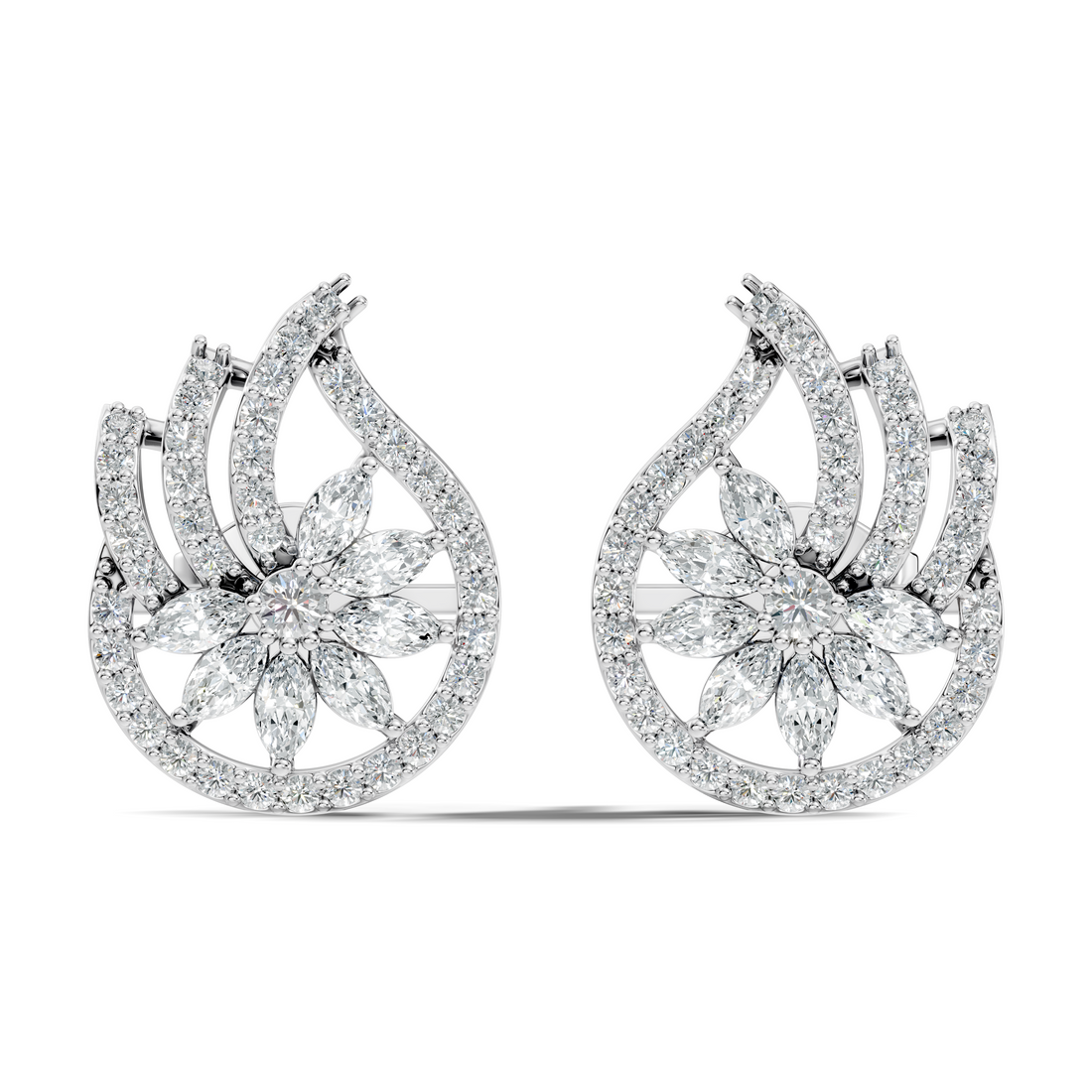 Marquise & Round Diamond Paisley Floral Stud