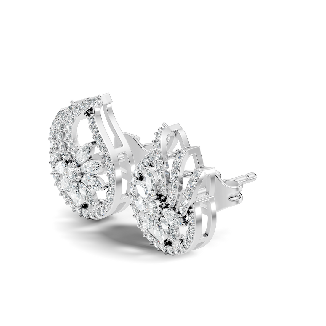 Marquise & Round Diamond Paisley Floral Stud