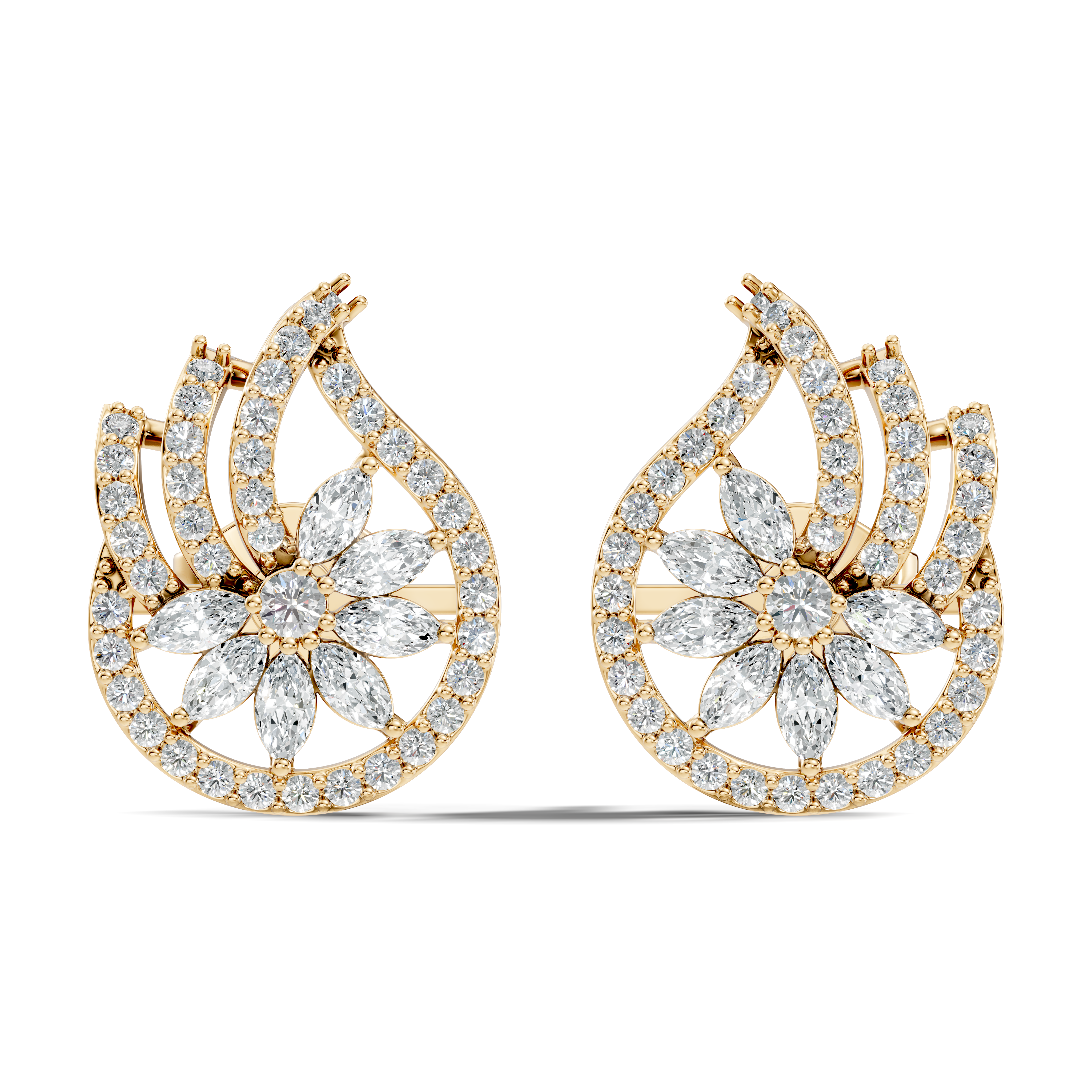 Marquise & Round Diamond Paisley Floral Stud