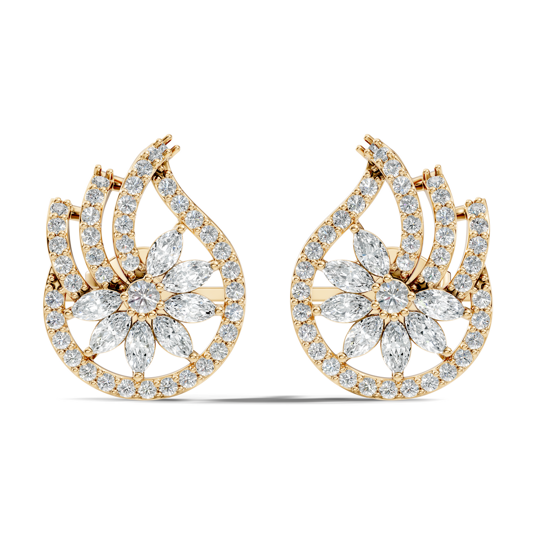 Marquise & Round Diamond Paisley Floral Stud