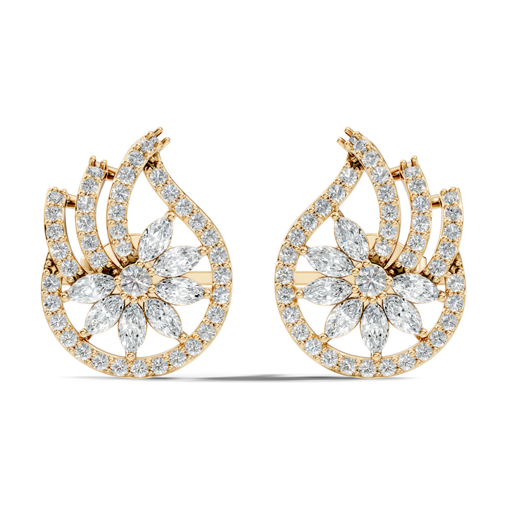 Marquise & Round Diamond Paisley Floral Stud