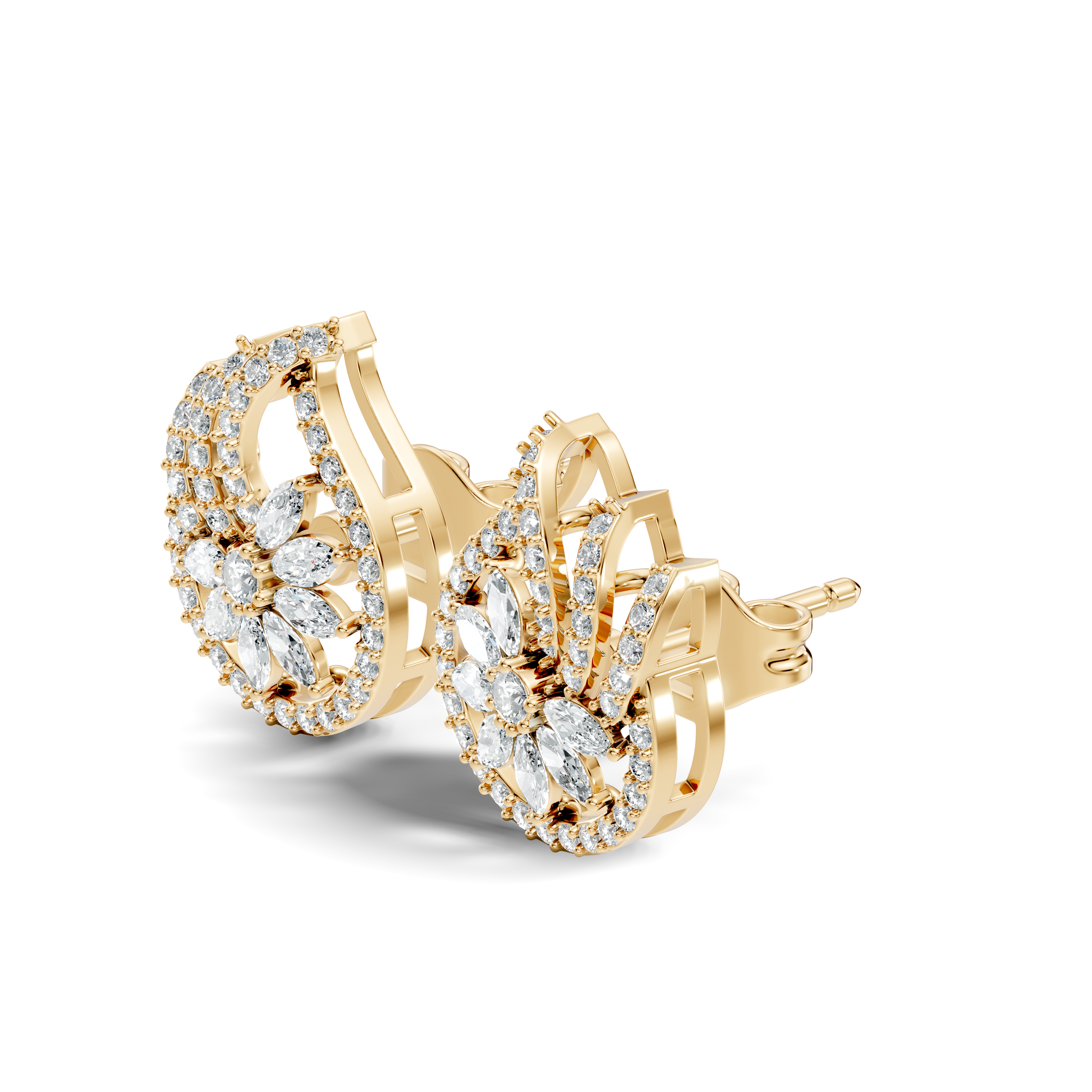 Marquise & Round Diamond Paisley Floral Stud