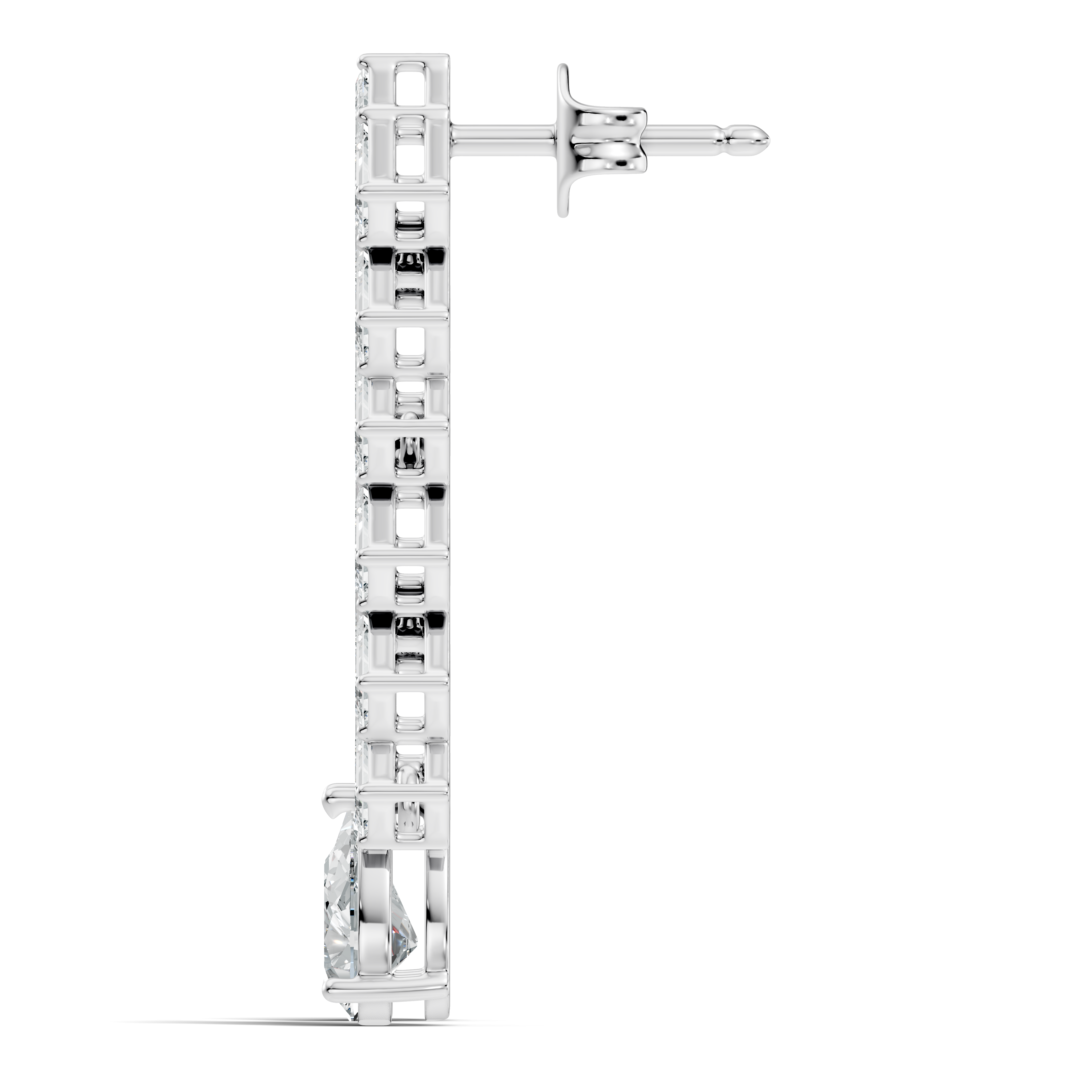 Emerald Cut Zig-Zag Column & Pear Drop Diamond Earrings
