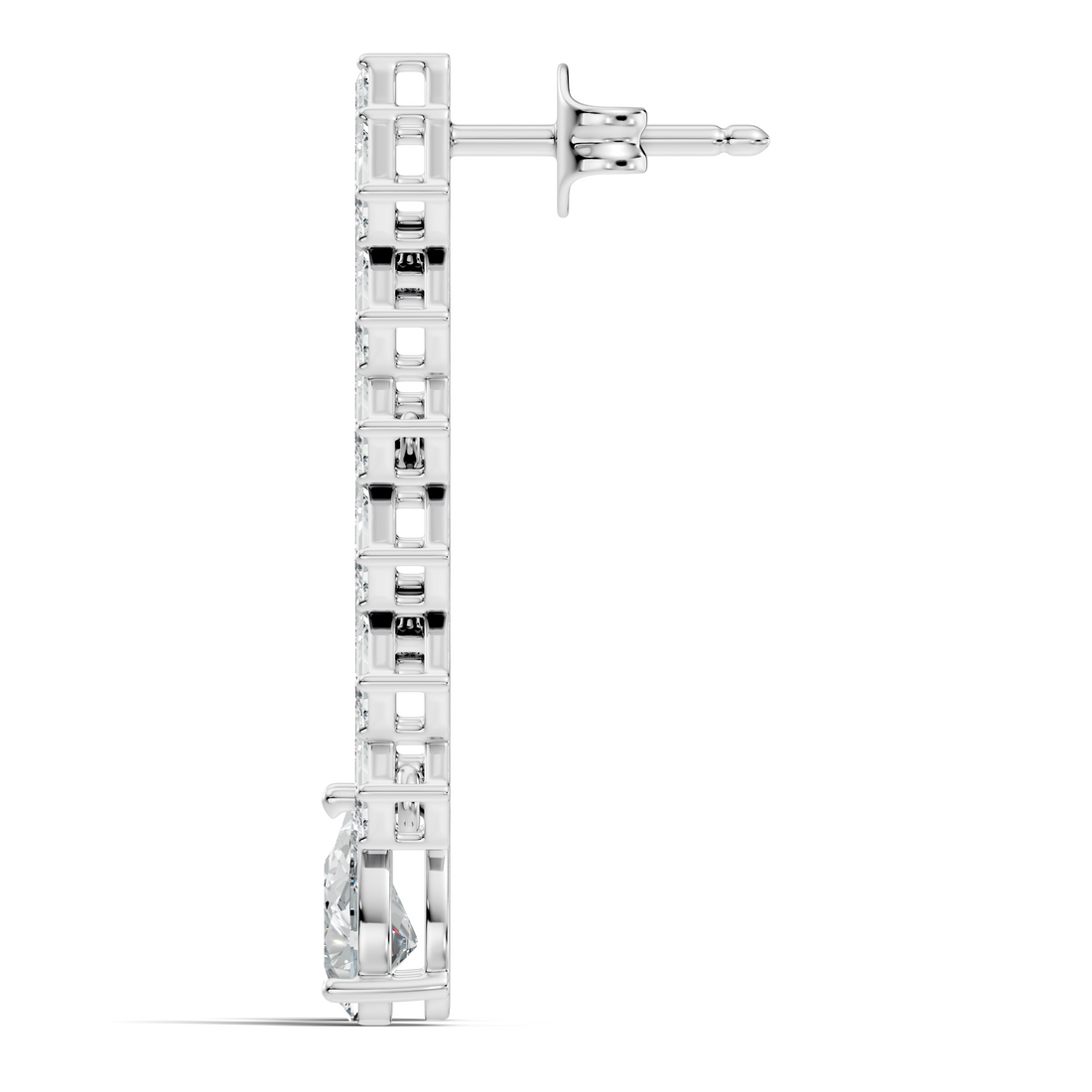 Emerald Cut Zig-Zag Column & Pear Drop Diamond Earrings