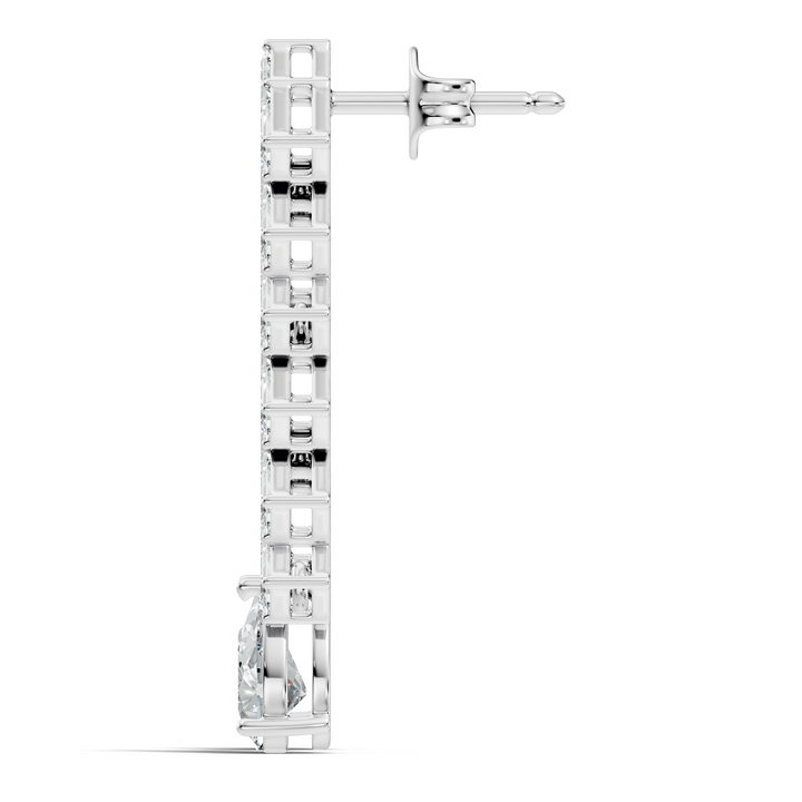 Emerald Cut Zig-Zag Column & Pear Drop Diamond Earrings