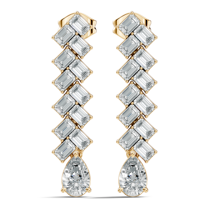 Emerald Cut Zig-Zag Column & Pear Drop Diamond Earrings
