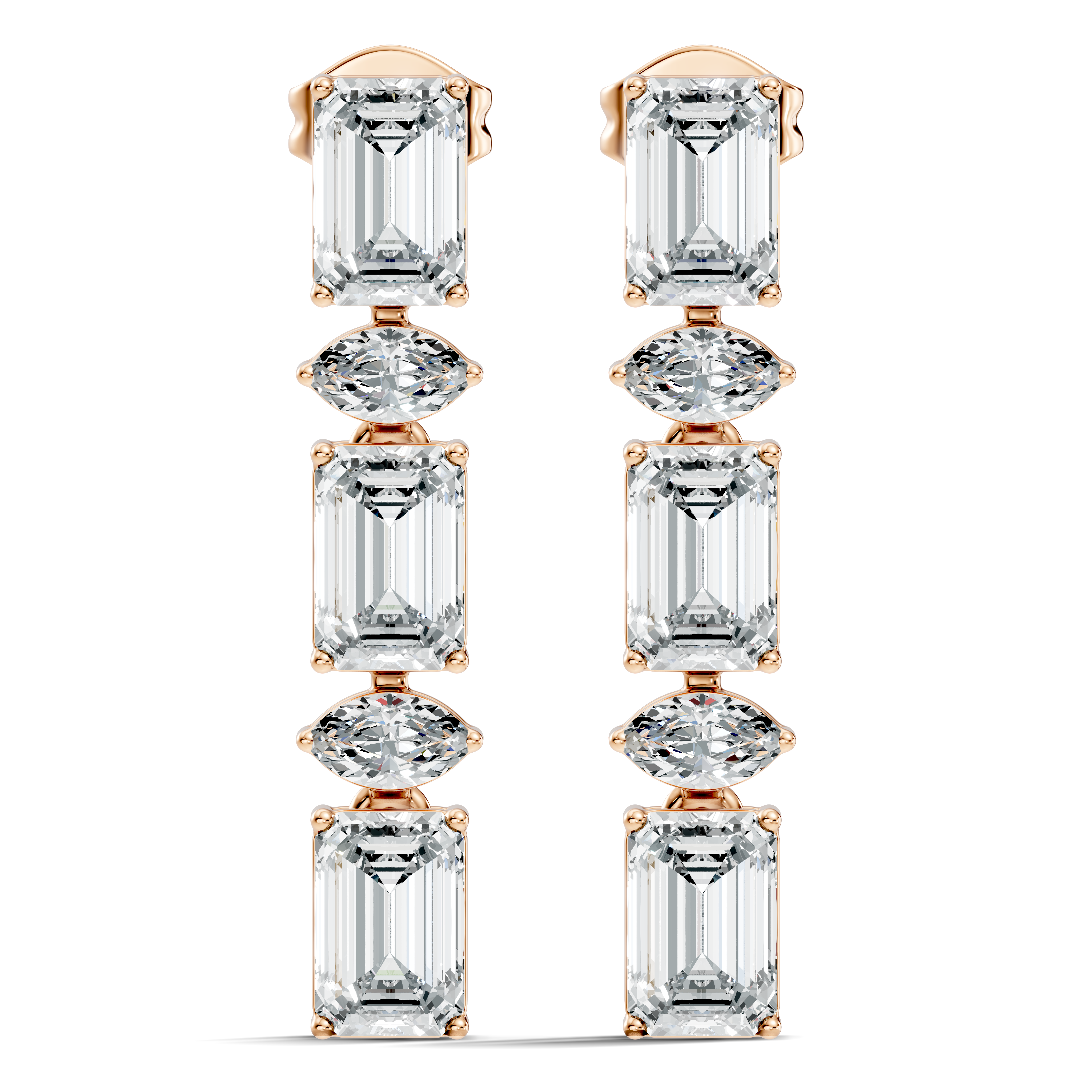 Emerald & Marquise Cut Alternating Linear Drop Earrings